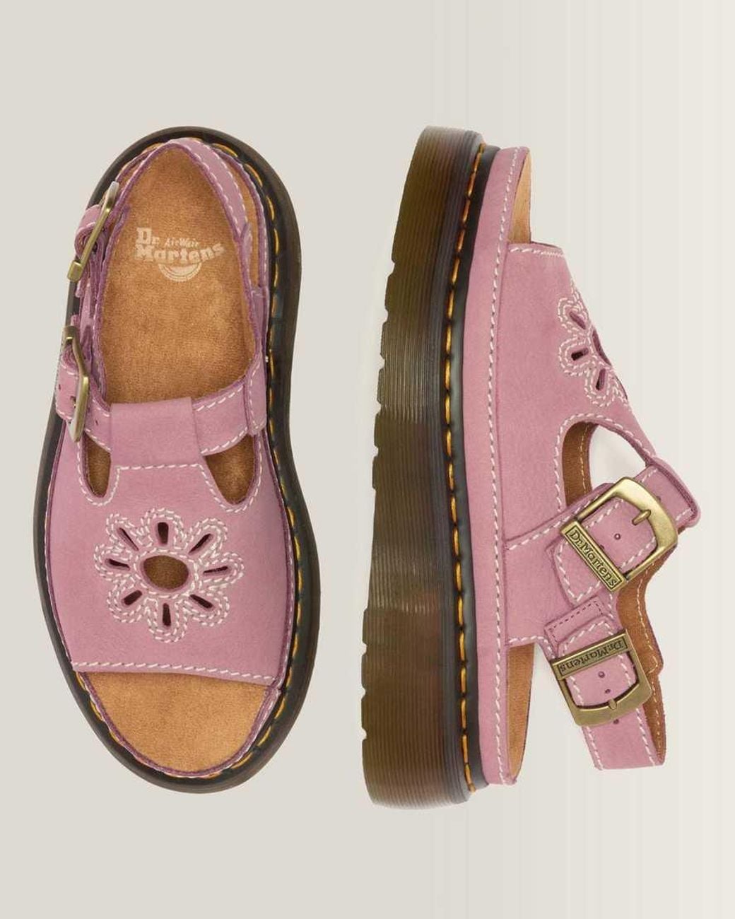 Dr. Martens Pink Dunnet Flower Nubuck Platform Sandals