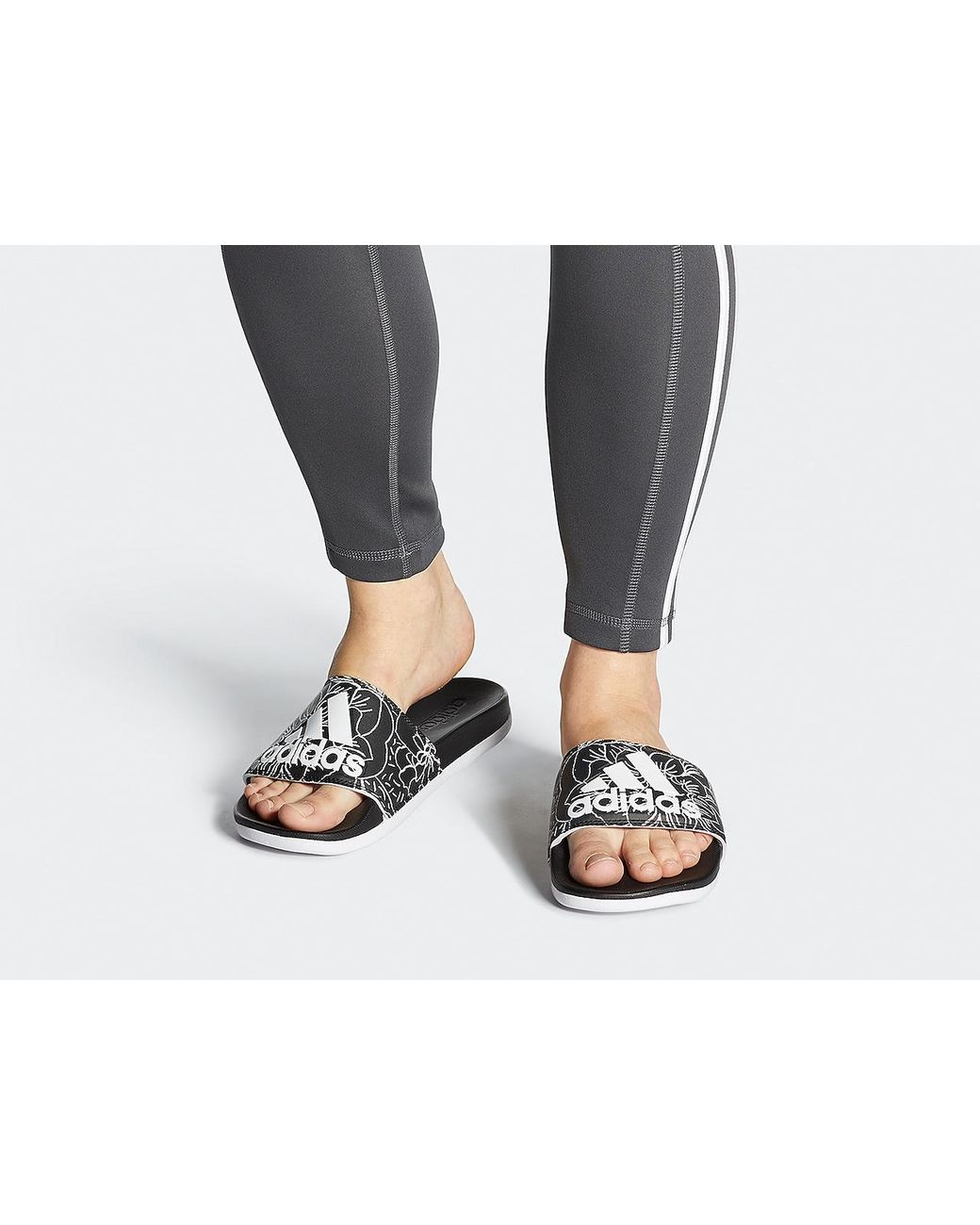 adidas Synthetic Adilette Cf Slide Sandal in Black/White Floral Print  (Black) | Lyst