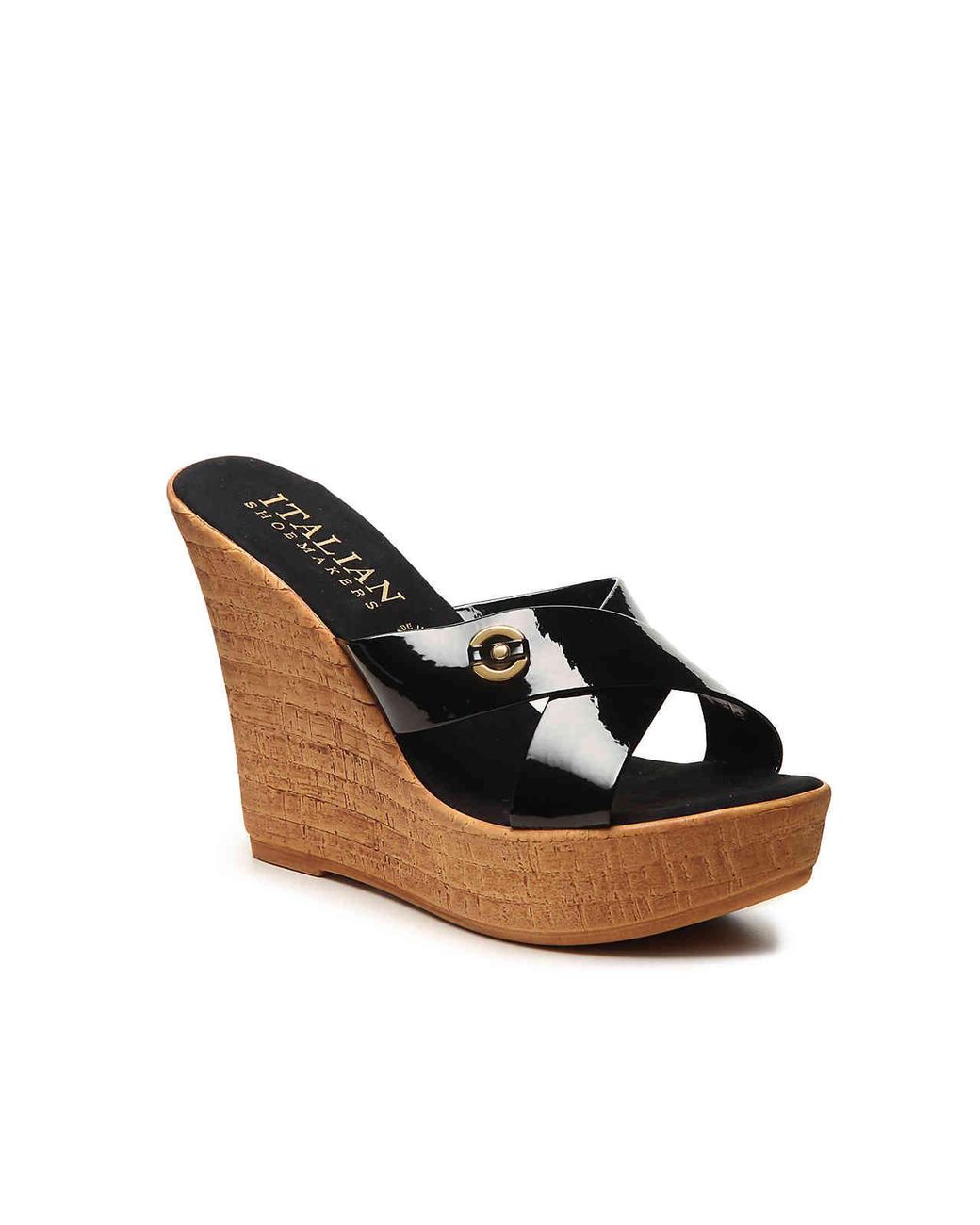 Italian Shoemakers Selina Wedge Sandal in Black | Lyst