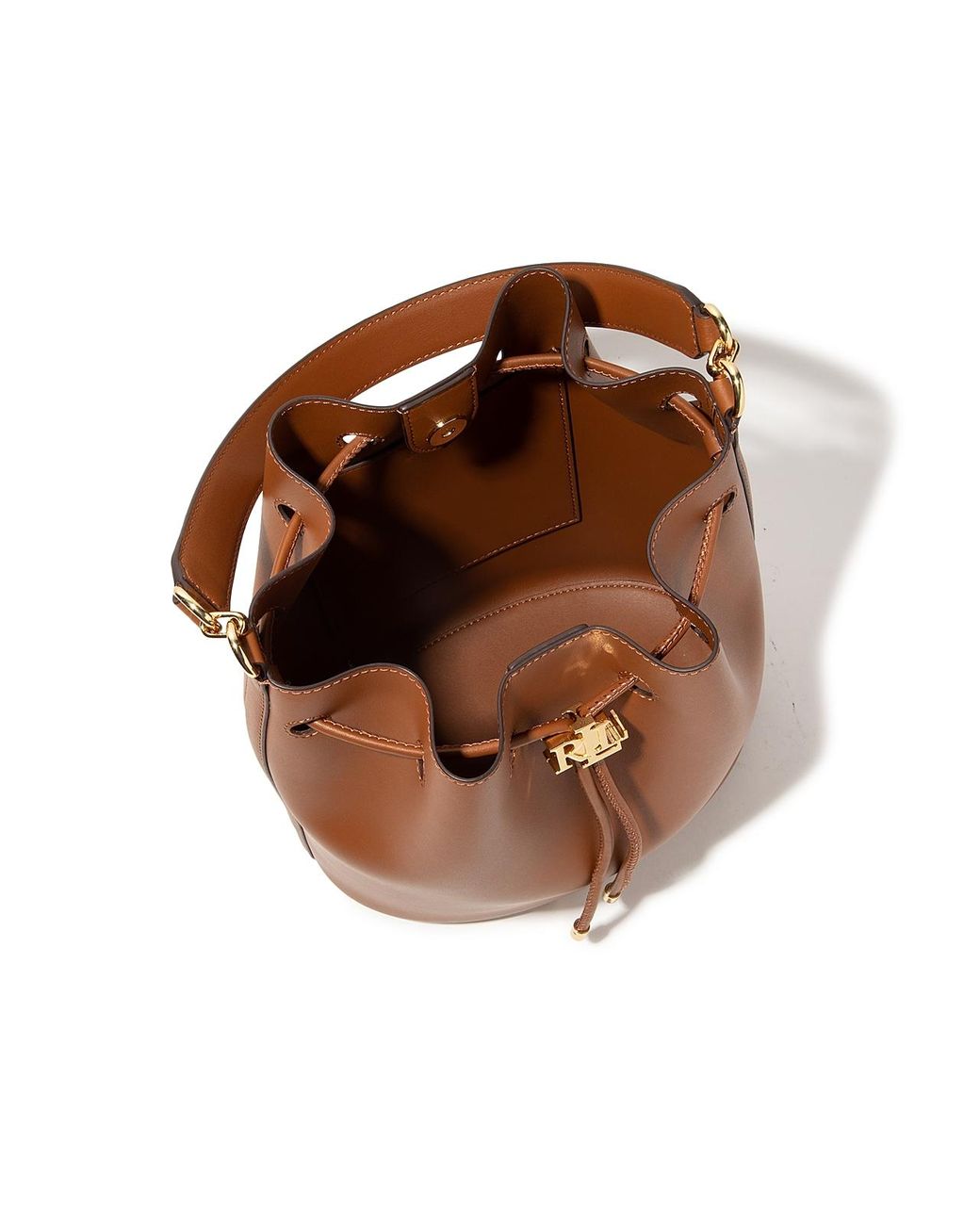 Andie large bucket bag in leather, brown, Lauren Ralph Lauren