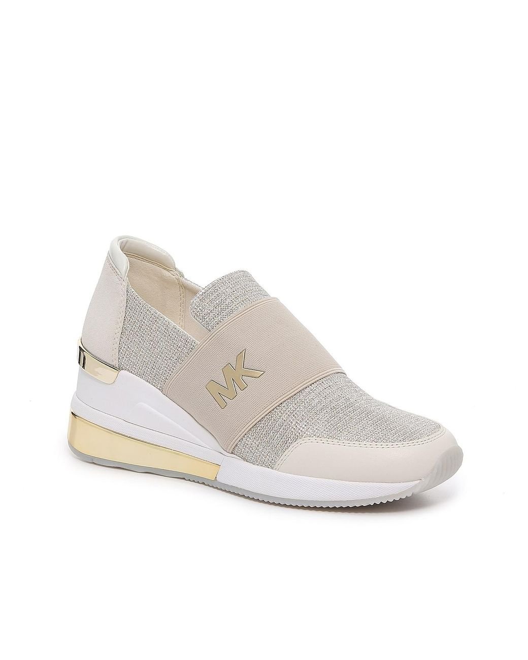 MICHAEL Michael Kors Felix Wedge Slip-on Sneaker in Beige/Gold Metallic ...