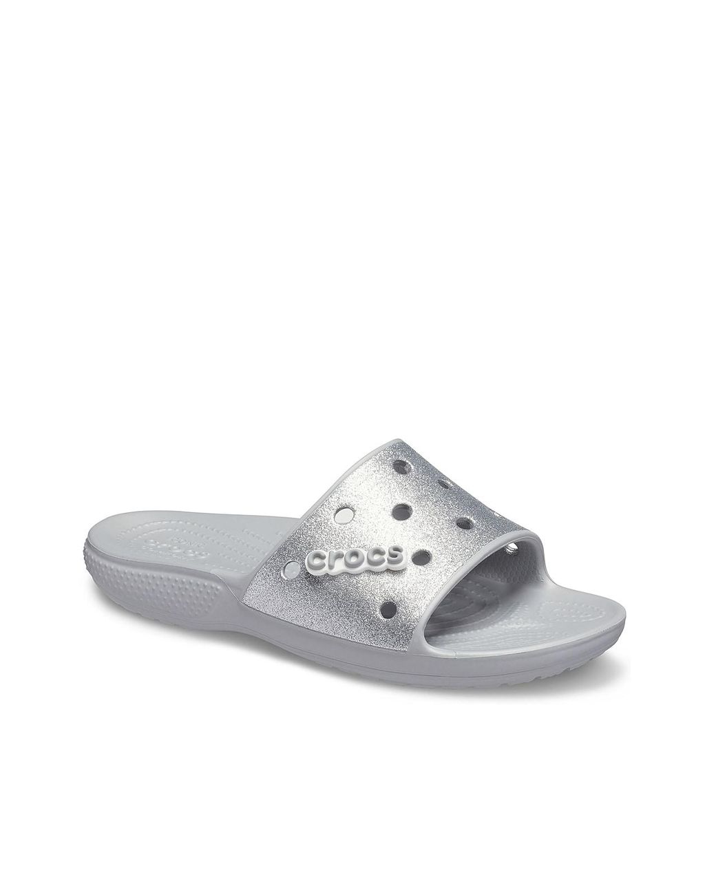 silver croc slides