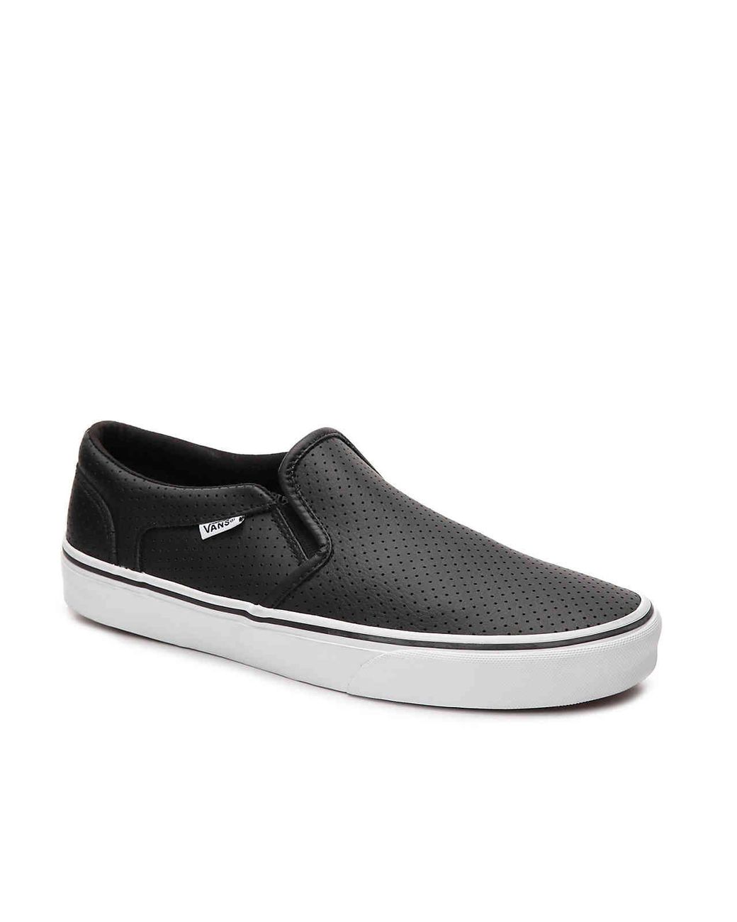 Vans Asher Perforated Leather Slip-on Sneaker in Black for Men | Lyst