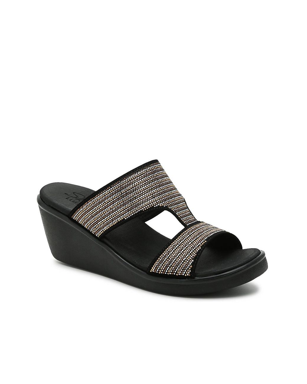 Skechers Synthetic Cali Rumble On Bling Gal Wedge Sandal in Black - Lyst