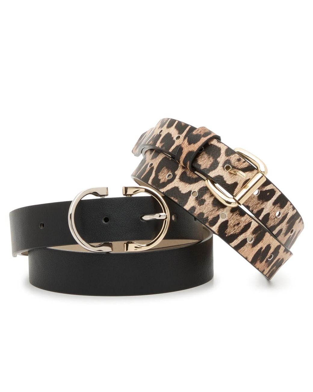Steve Madden Black Leopard/ 2 For 1 Belt Set