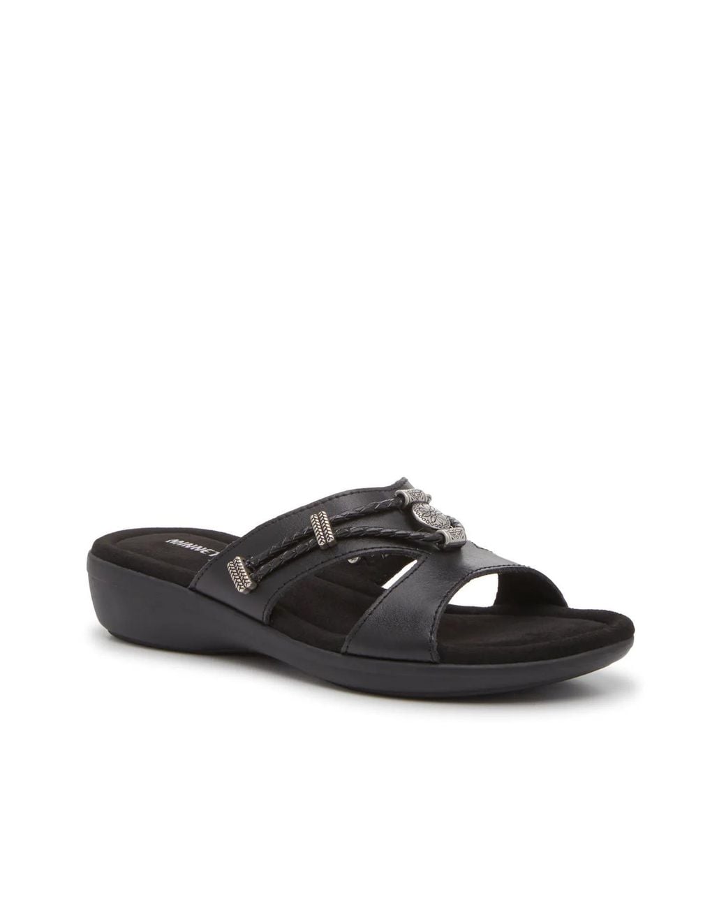 Minnetonka Black Silverslide Sandal