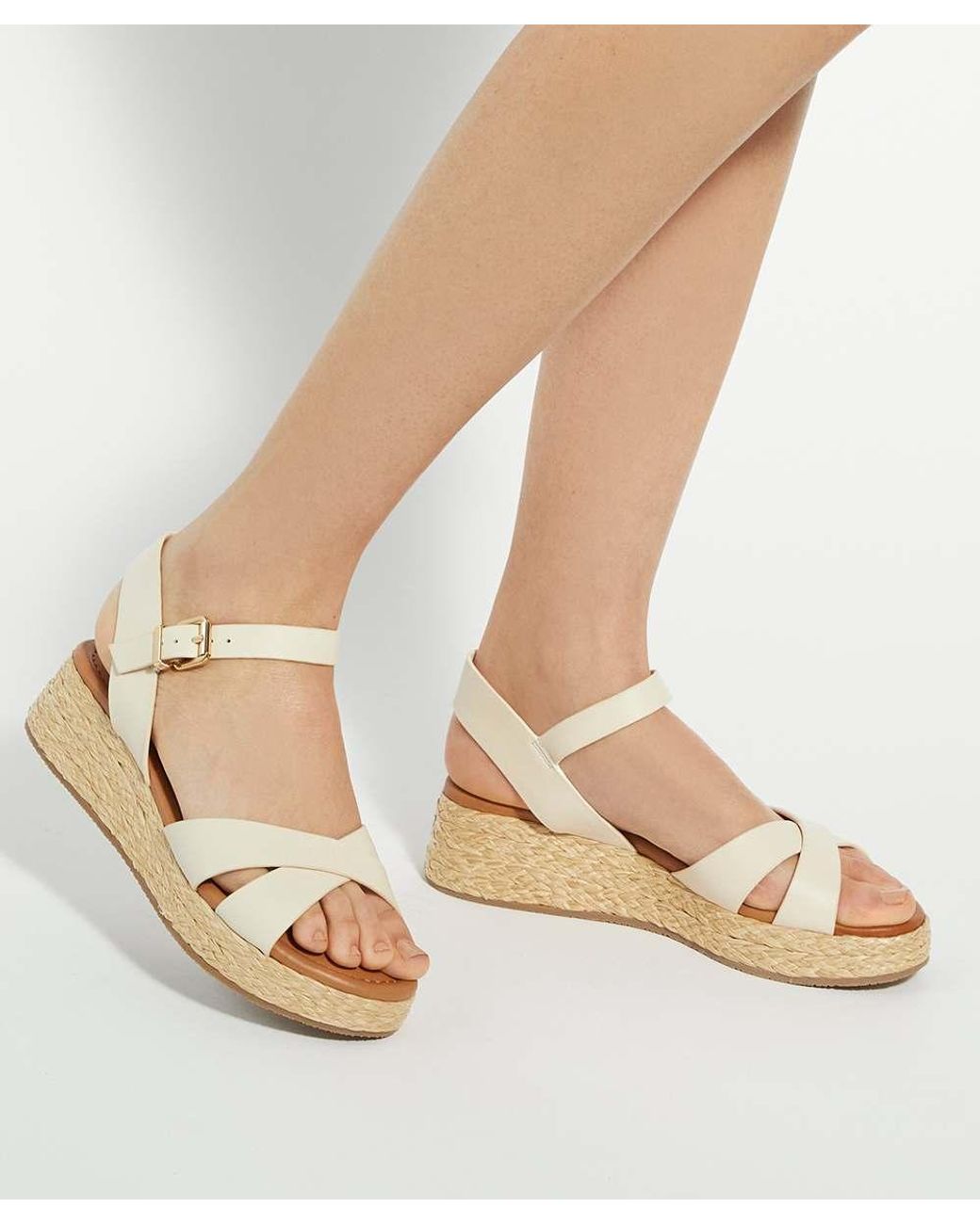 Dune Natural Littleton Leather Raffia Flatform Sandals
