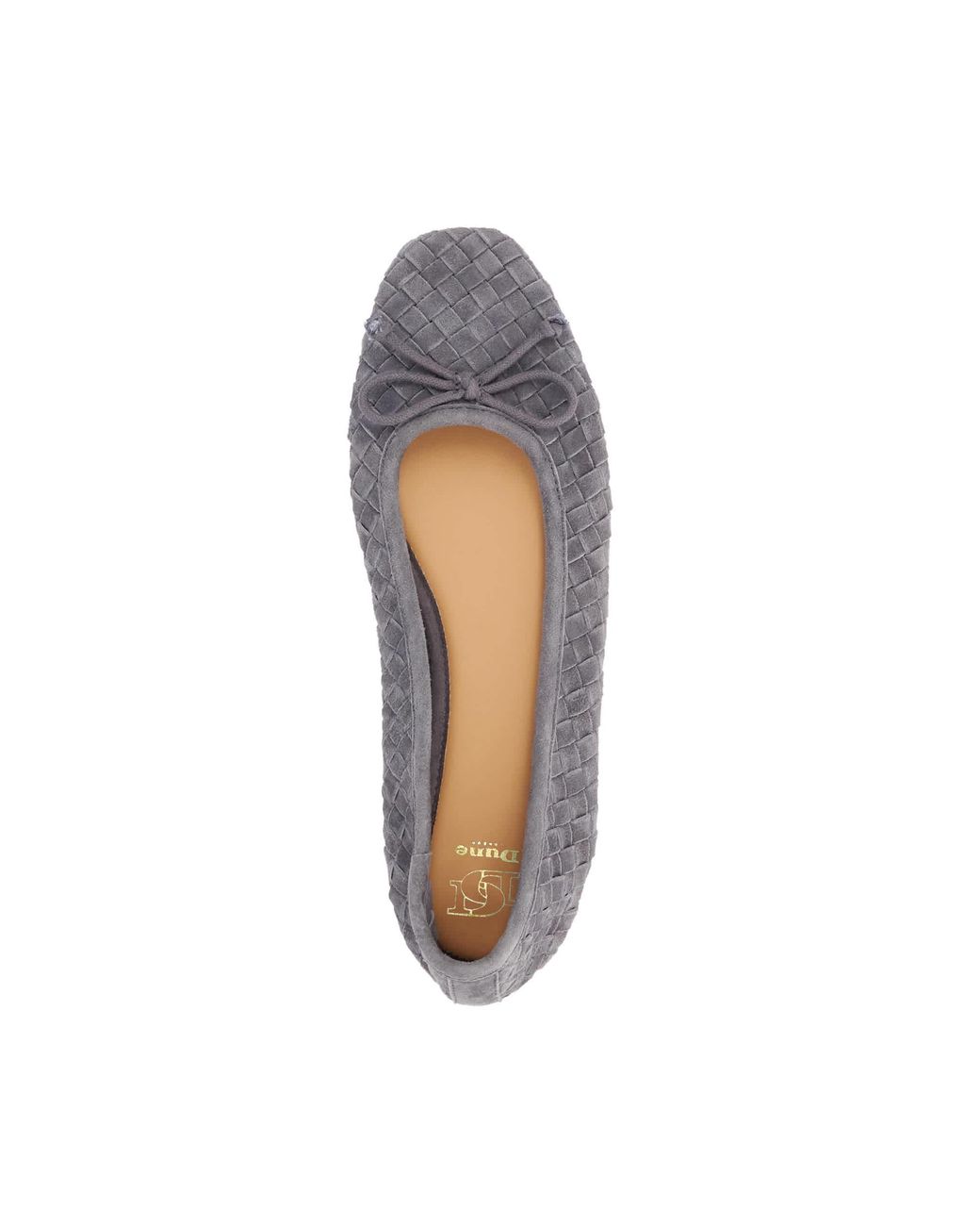 Dune Gray Heat Woven Leather Bow Detail Ballet Pumps