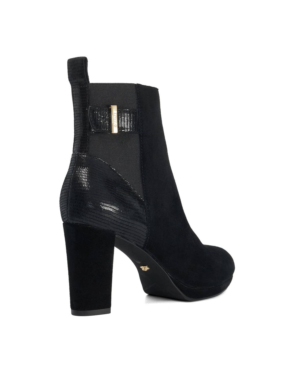 Dune Black Olens Leather Buckle Detail Heeled Ankle Boots