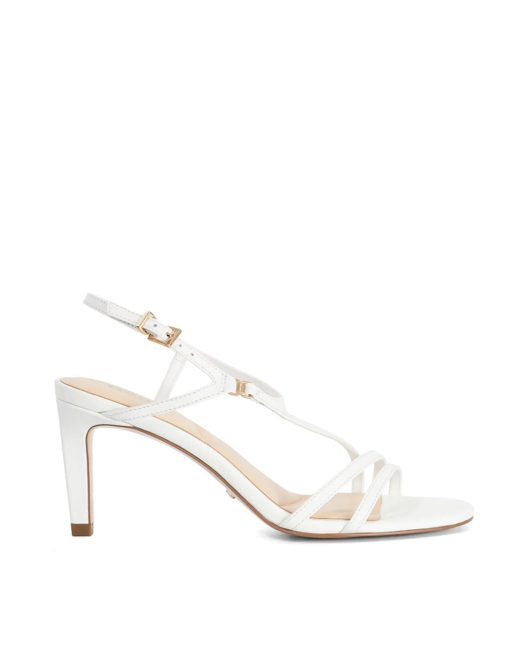 Dune White Maiple T Logo-Detail Heeled Sandals