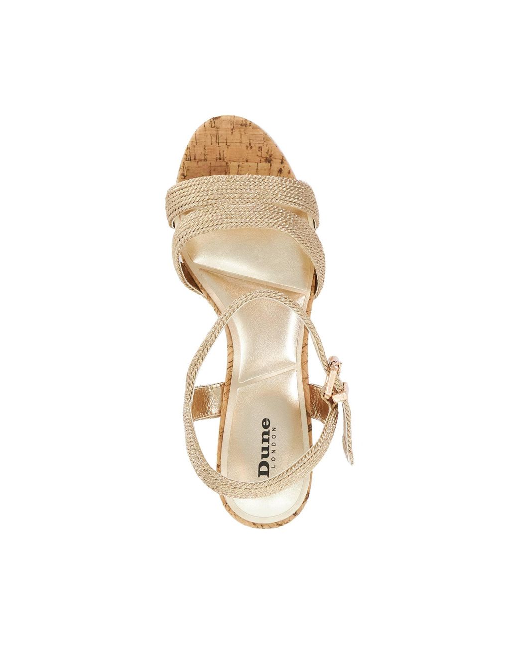 Dune Metallic Kipling Cork Wedge Sandals