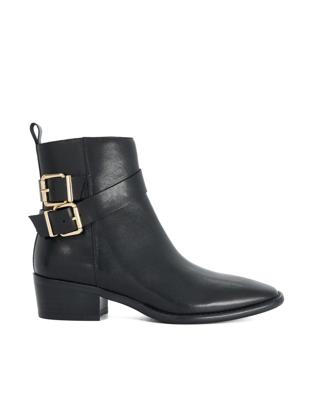 Dune Black Pattin Buckle-Detail Ankle Boots