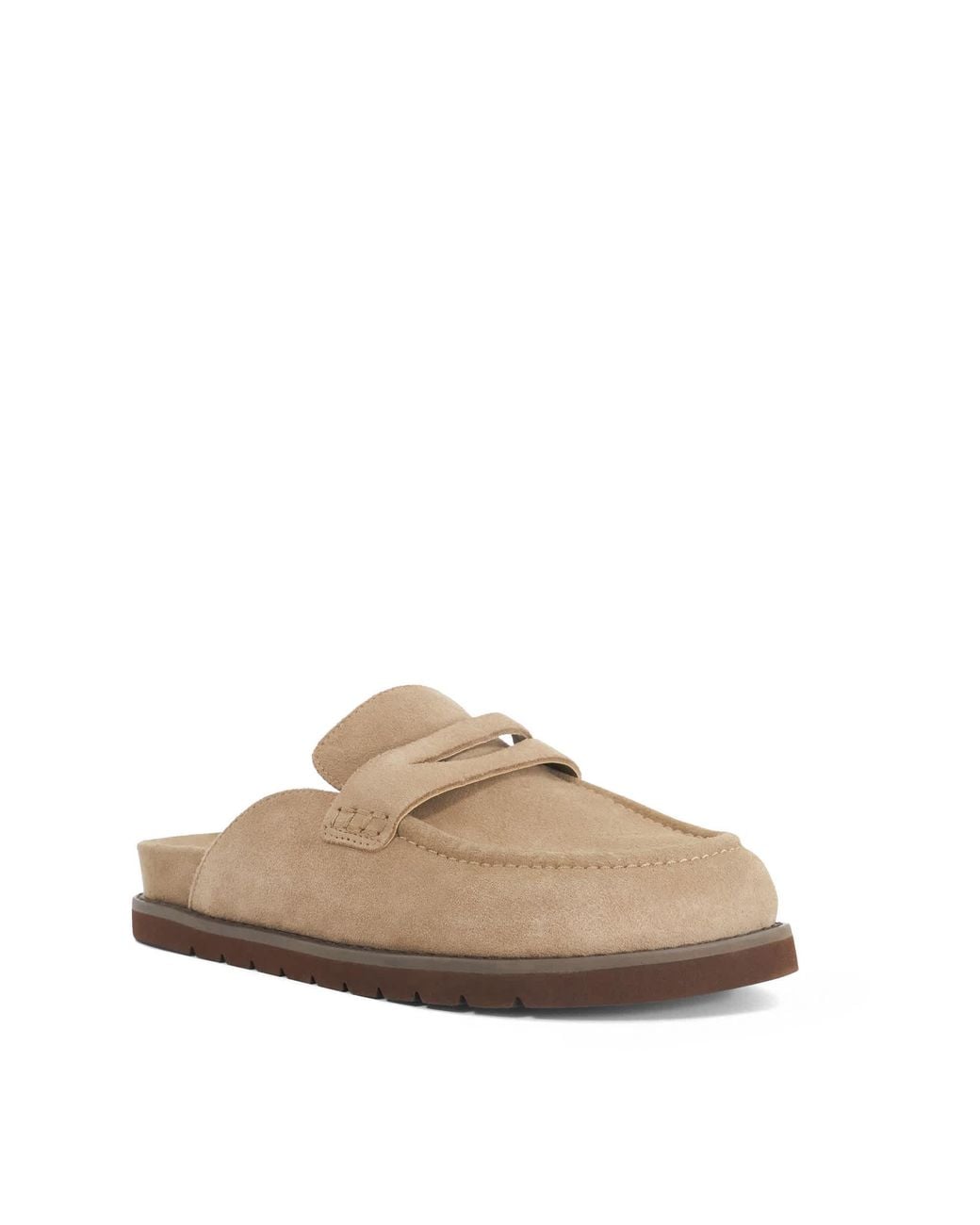Dune Brown Goldens Suede Backless Mule Loafers