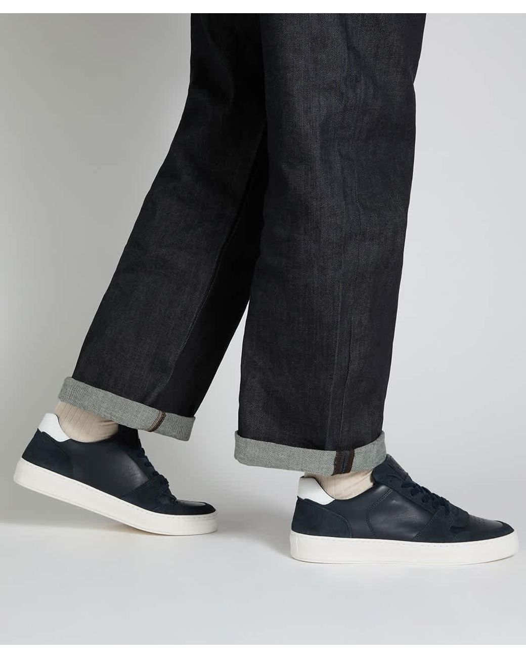 Dune Blue Tawly Leather Cup Sole Trainers for men