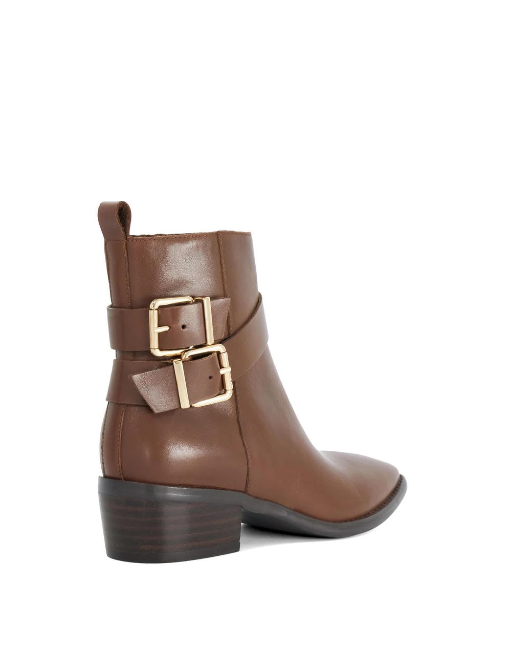 Dune Brown Pattin Buckle-Detail Ankle Boots