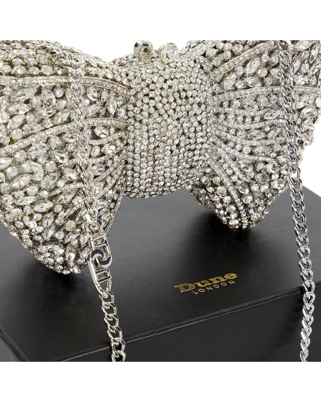 Dune Gray Enchant Embellished Bow Clutch Bag
