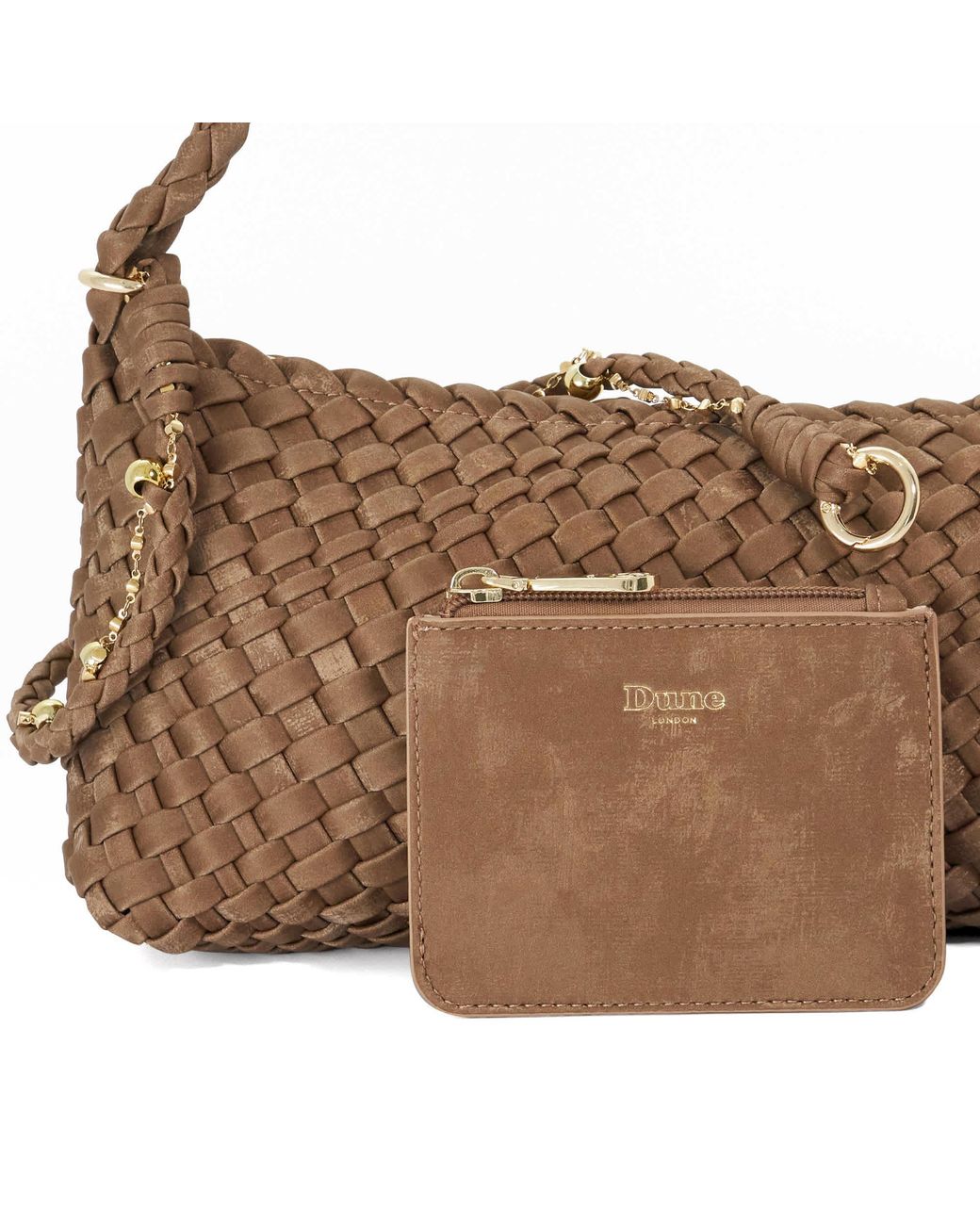 Dune Brown Deliberating Woven Shoulder Bag