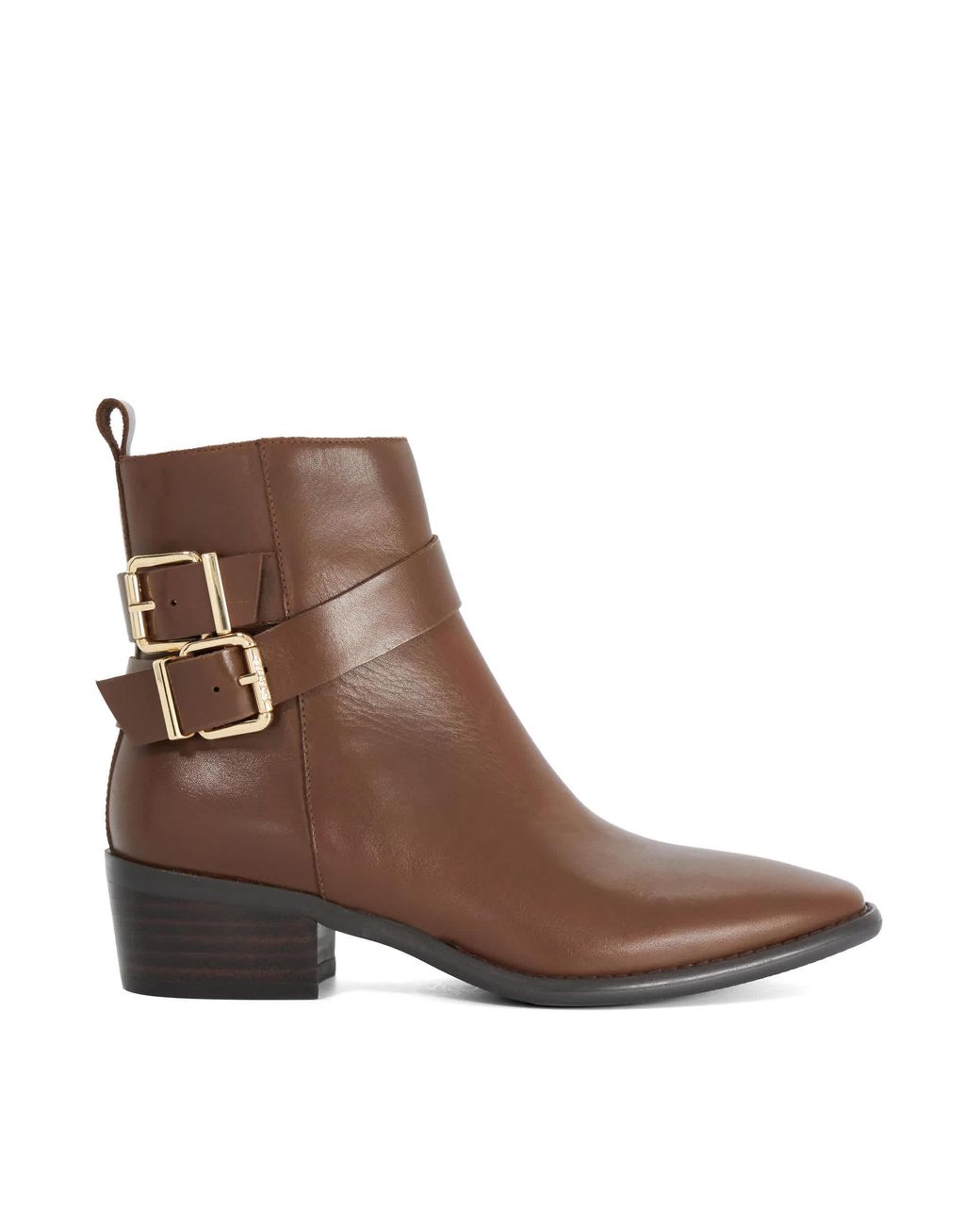 Dune Brown Pattin Buckle-Detail Ankle Boots