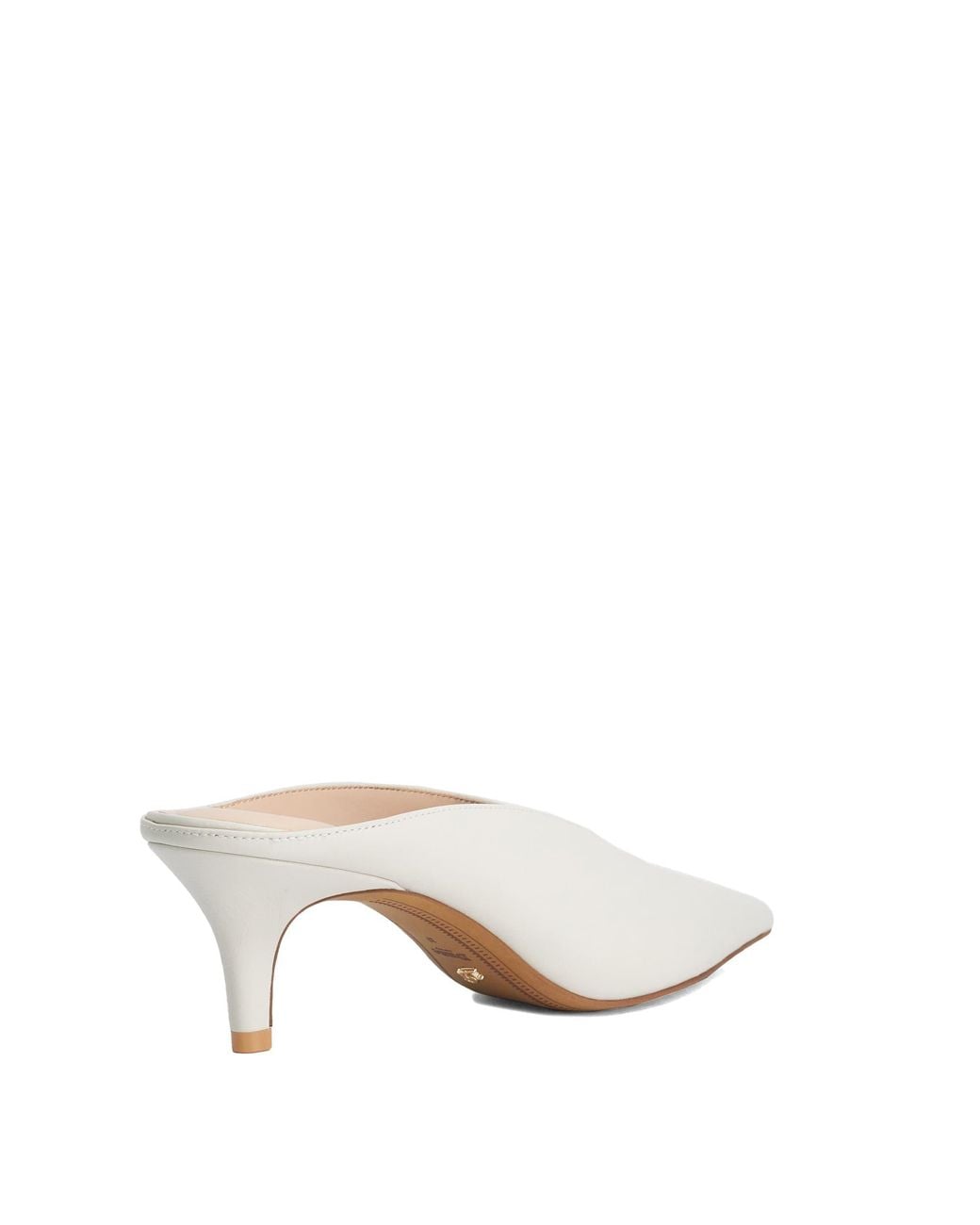 Dune White Decisive Pointed Toe Kitten Heel Leather Mules