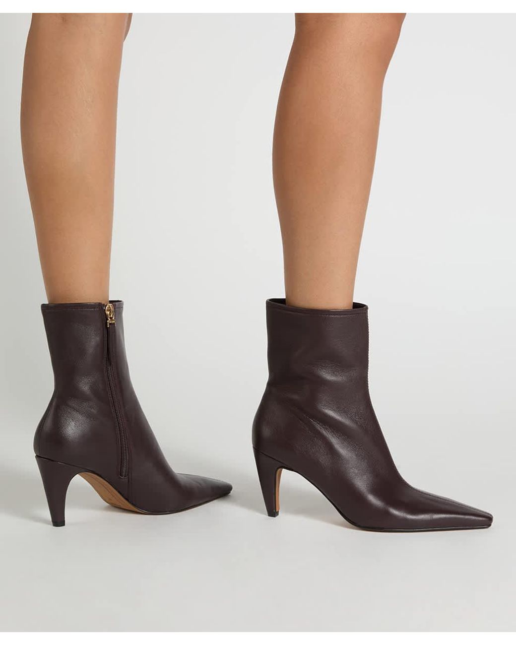 Dune Brown Overt Leather Heeled Ankle Boots