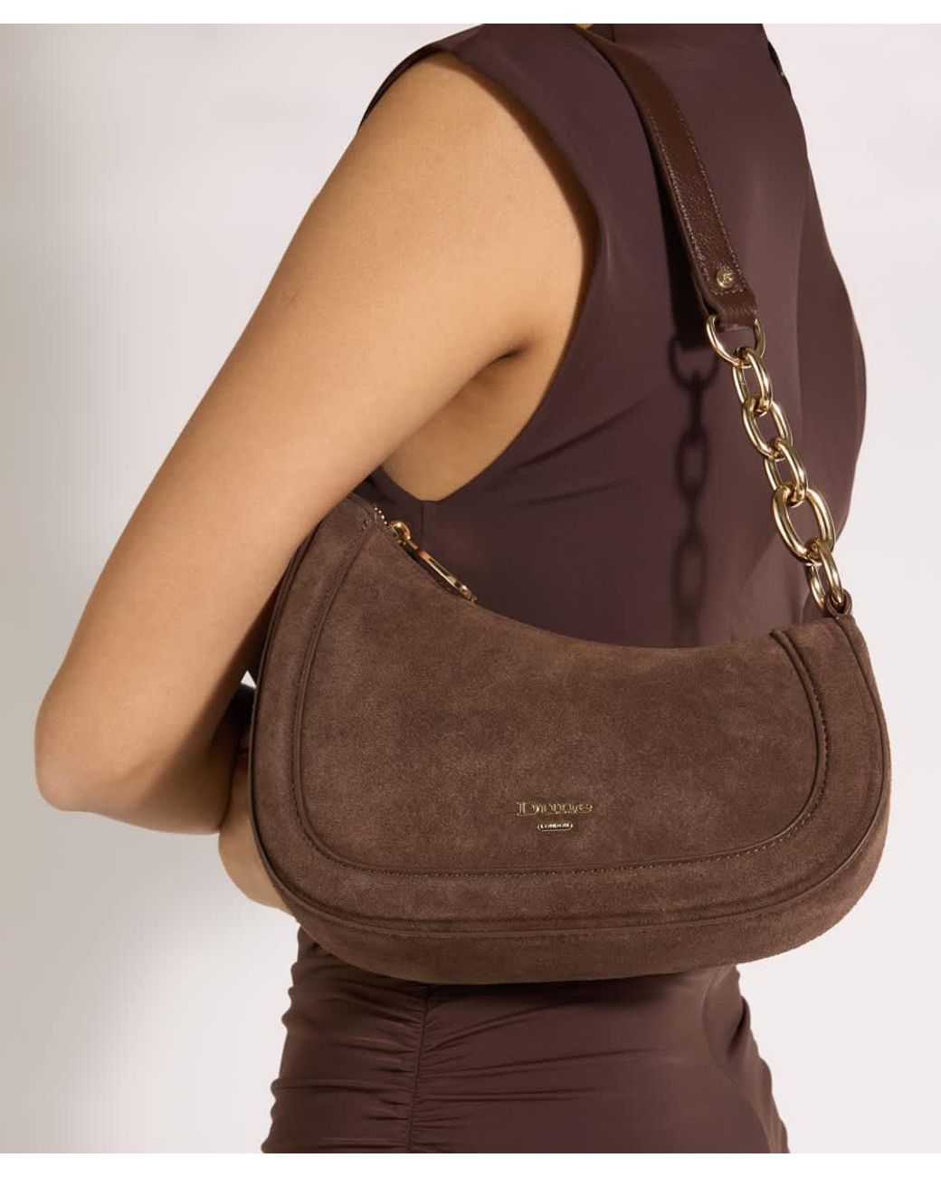 Dune Brown Direction Chain Detail Shoulder Bag