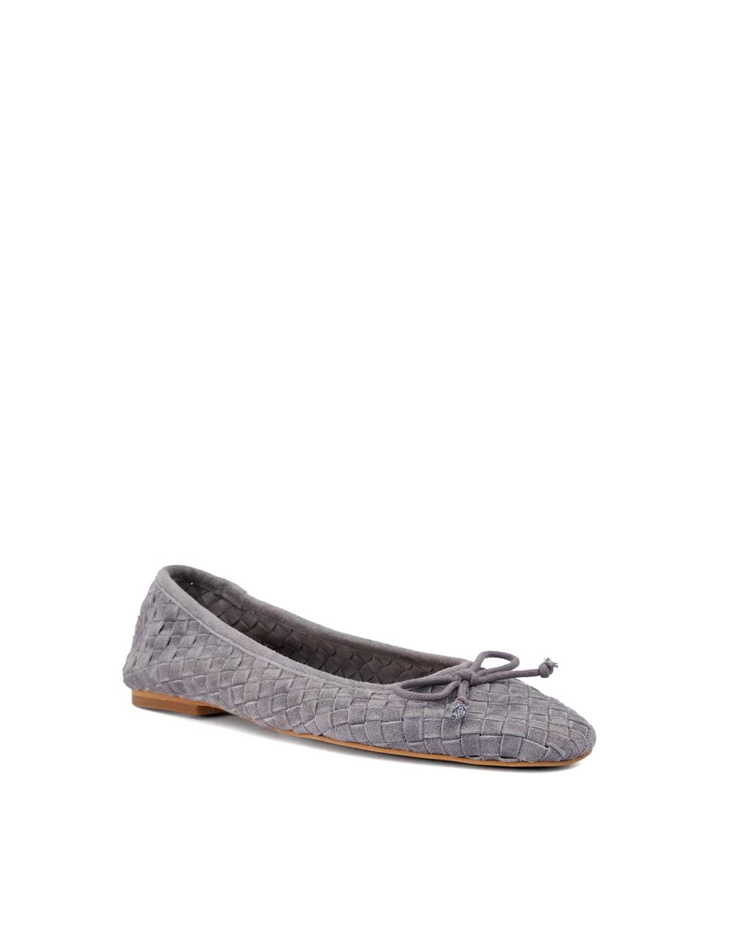 Dune Gray Heat Woven Leather Bow Detail Ballet Pumps