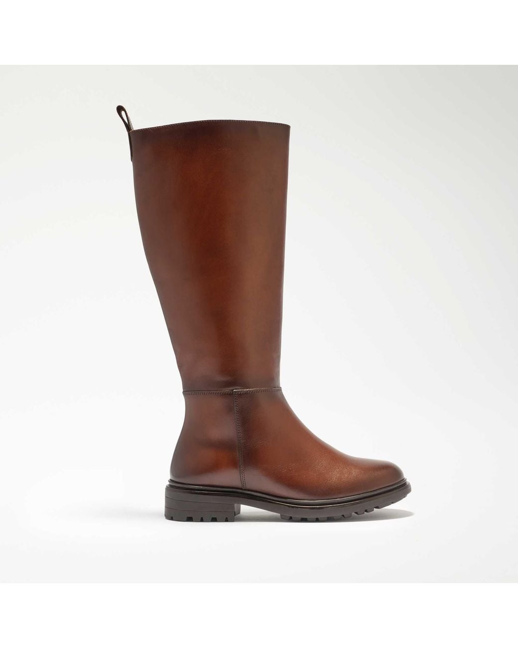 Dune Brown Tilings Chunky Leather Knee-High Boots