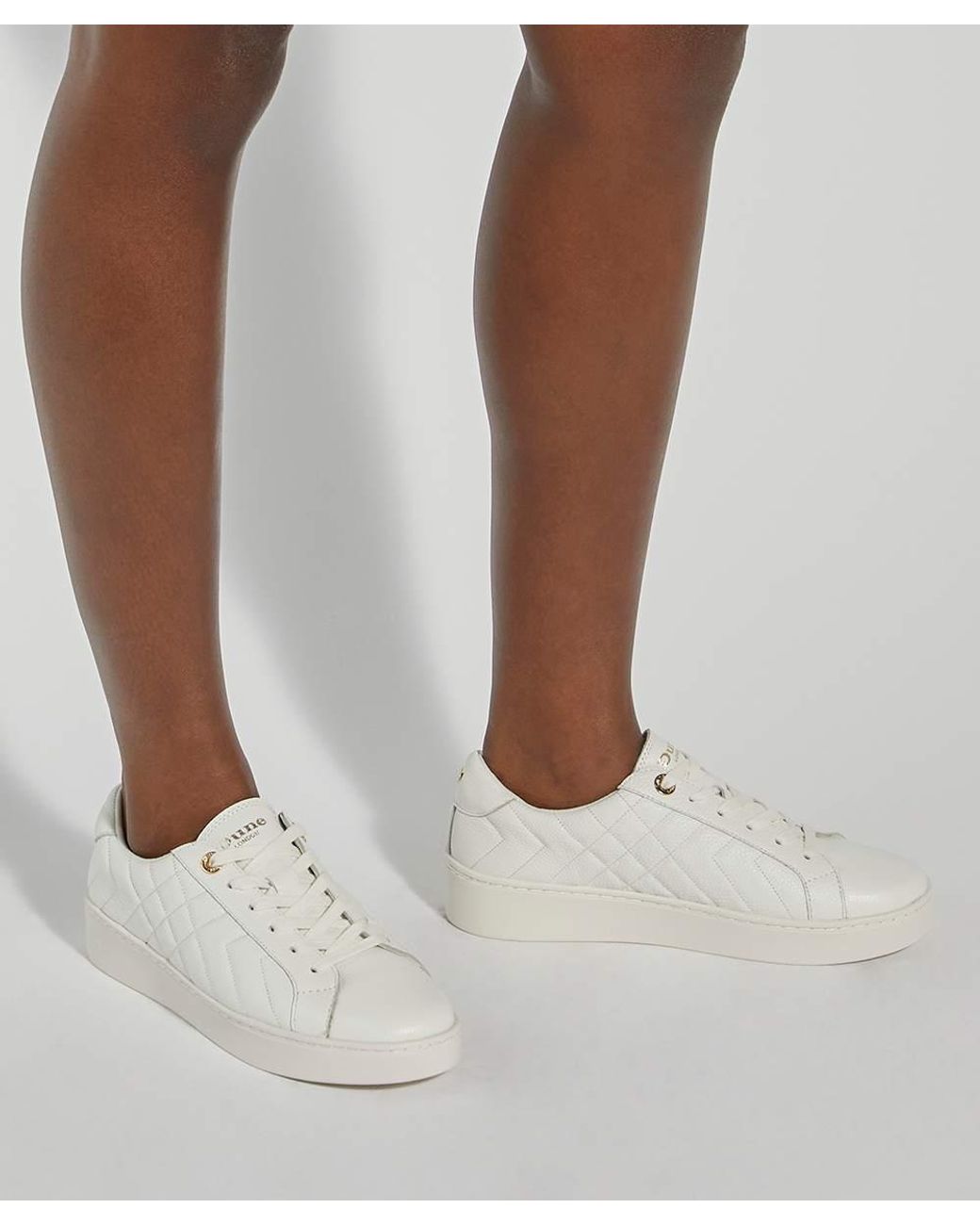 Dune White Wf Egent Quilted Leather Lace Up Trainers