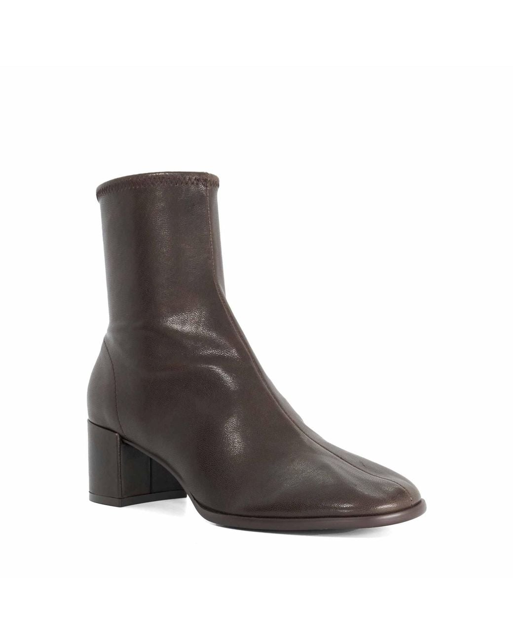 Dune Brown Pyro Leather Block Heel Ankle Boots