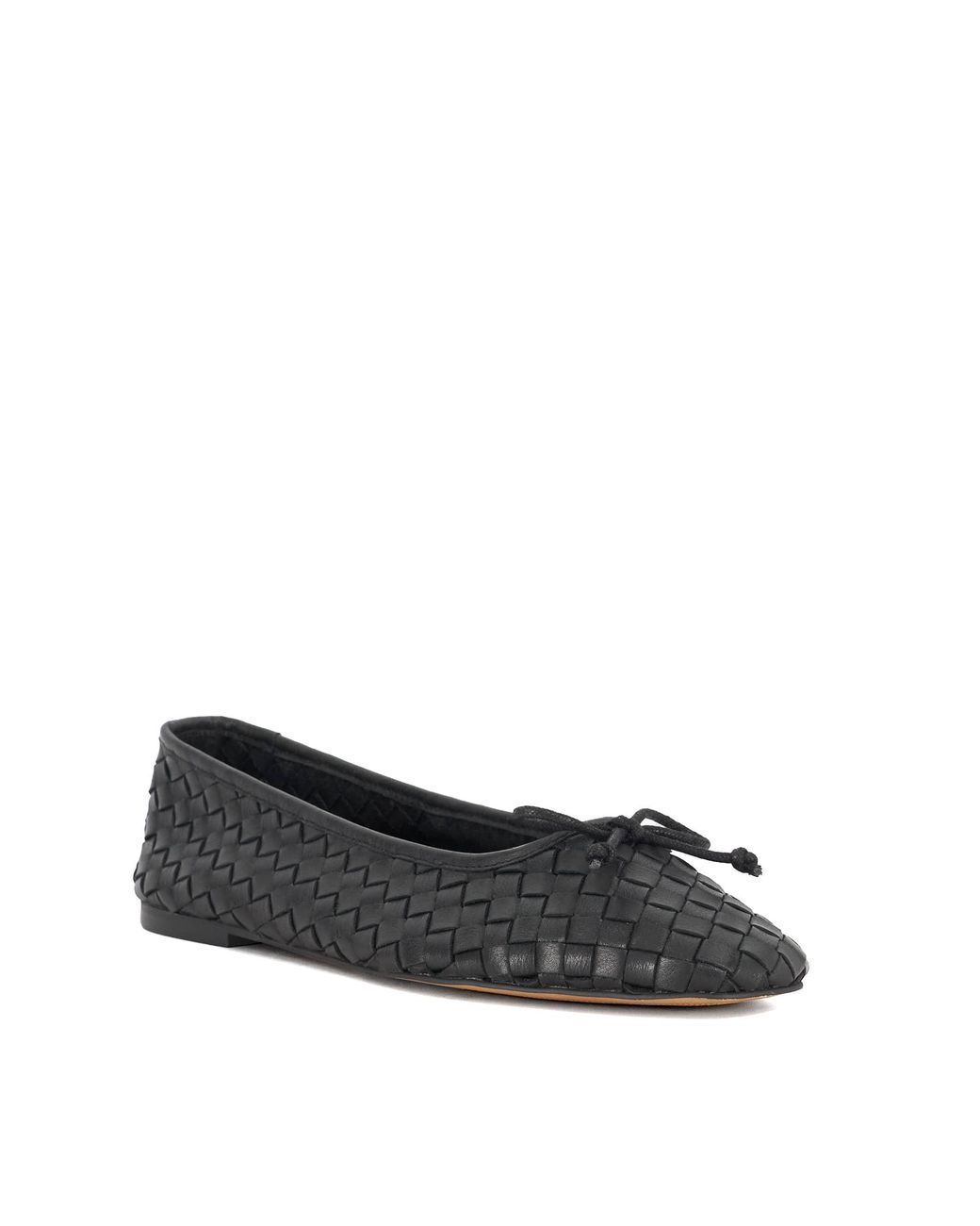Dune Black Heat Woven Leather Bow Detail Ballet Pumps