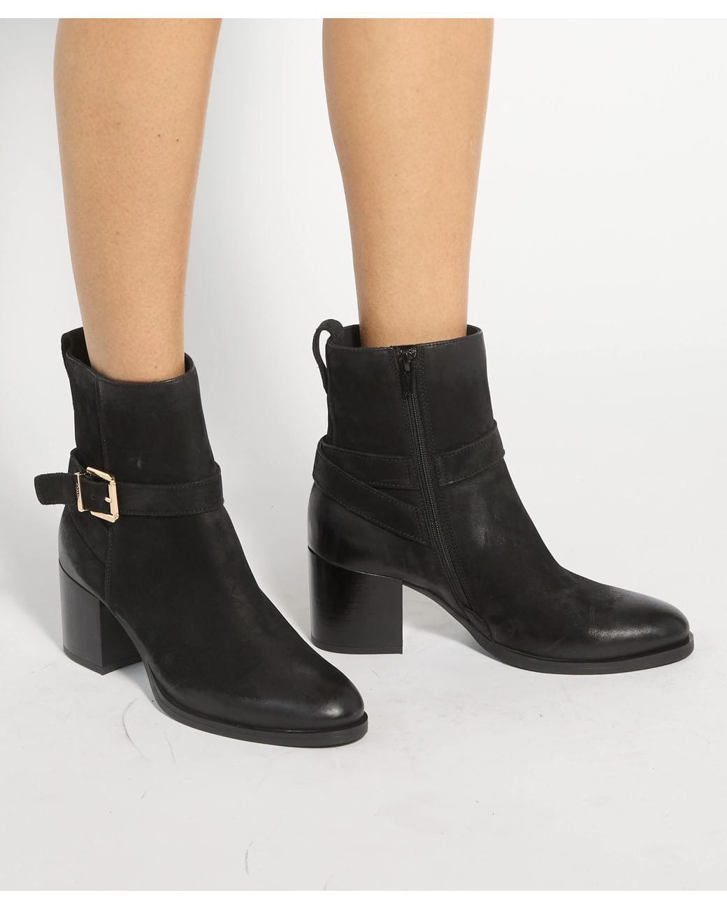 Dune Black Pommel Heeled Ankle Boots