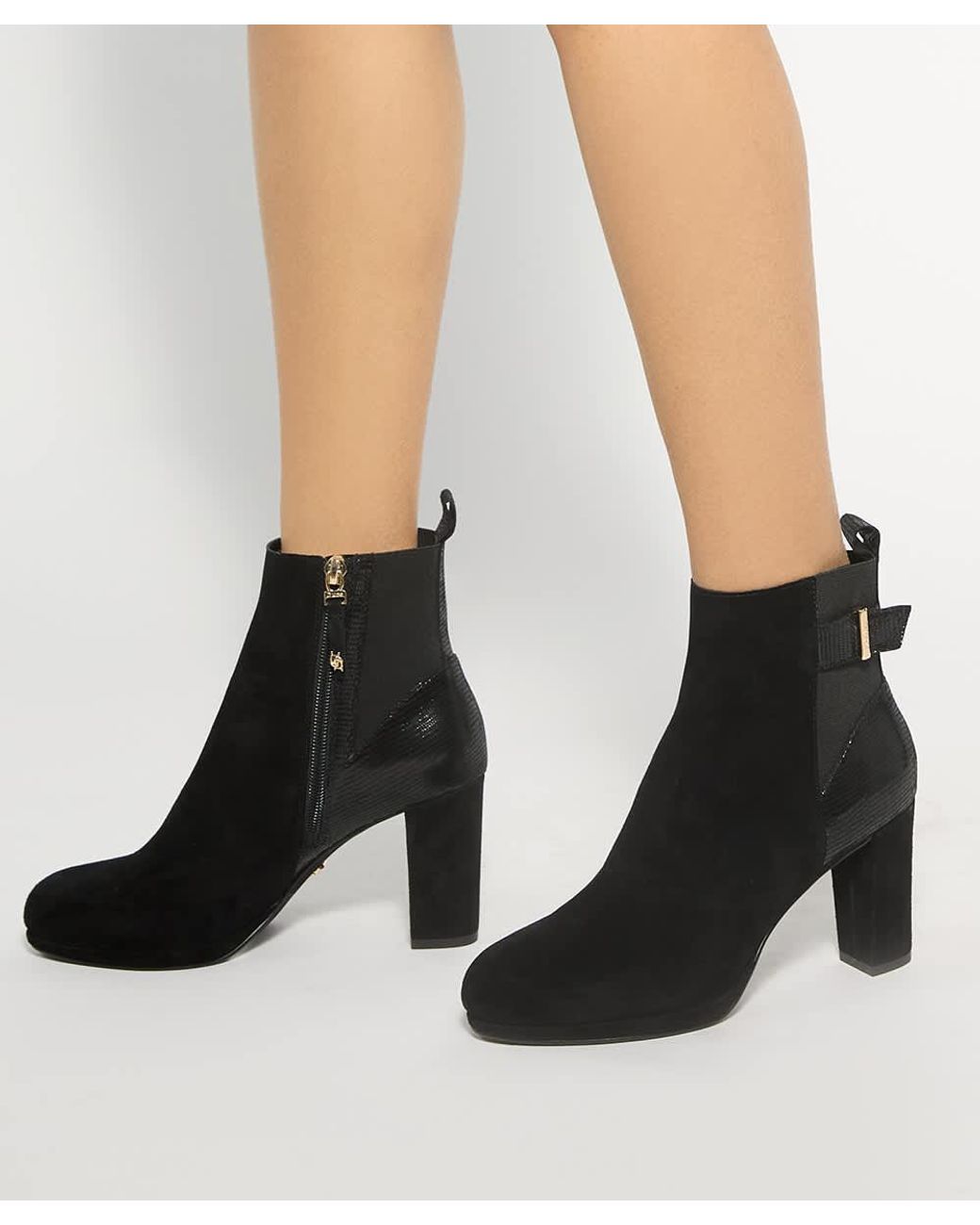 Dune Black Olens Leather Buckle Detail Heeled Ankle Boots