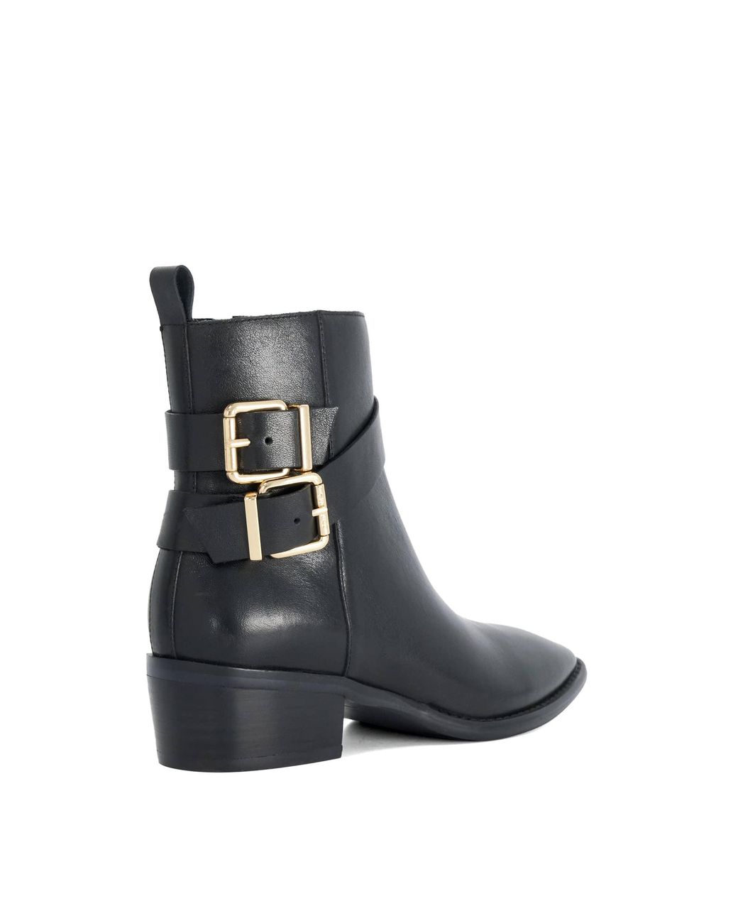 Dune Black Pattin Buckle-Detail Ankle Boots