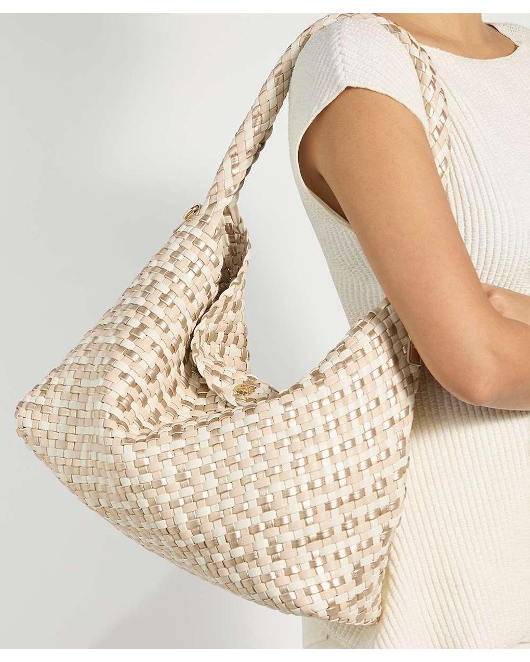Dune Natural Deliberate L Woven Shoulder Bag