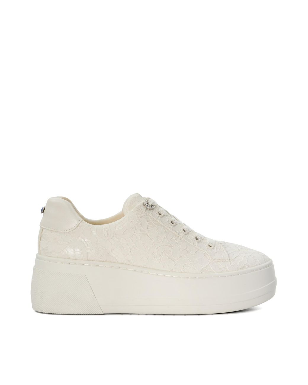 Dune White Embraced Lace Detail Platform Trainer