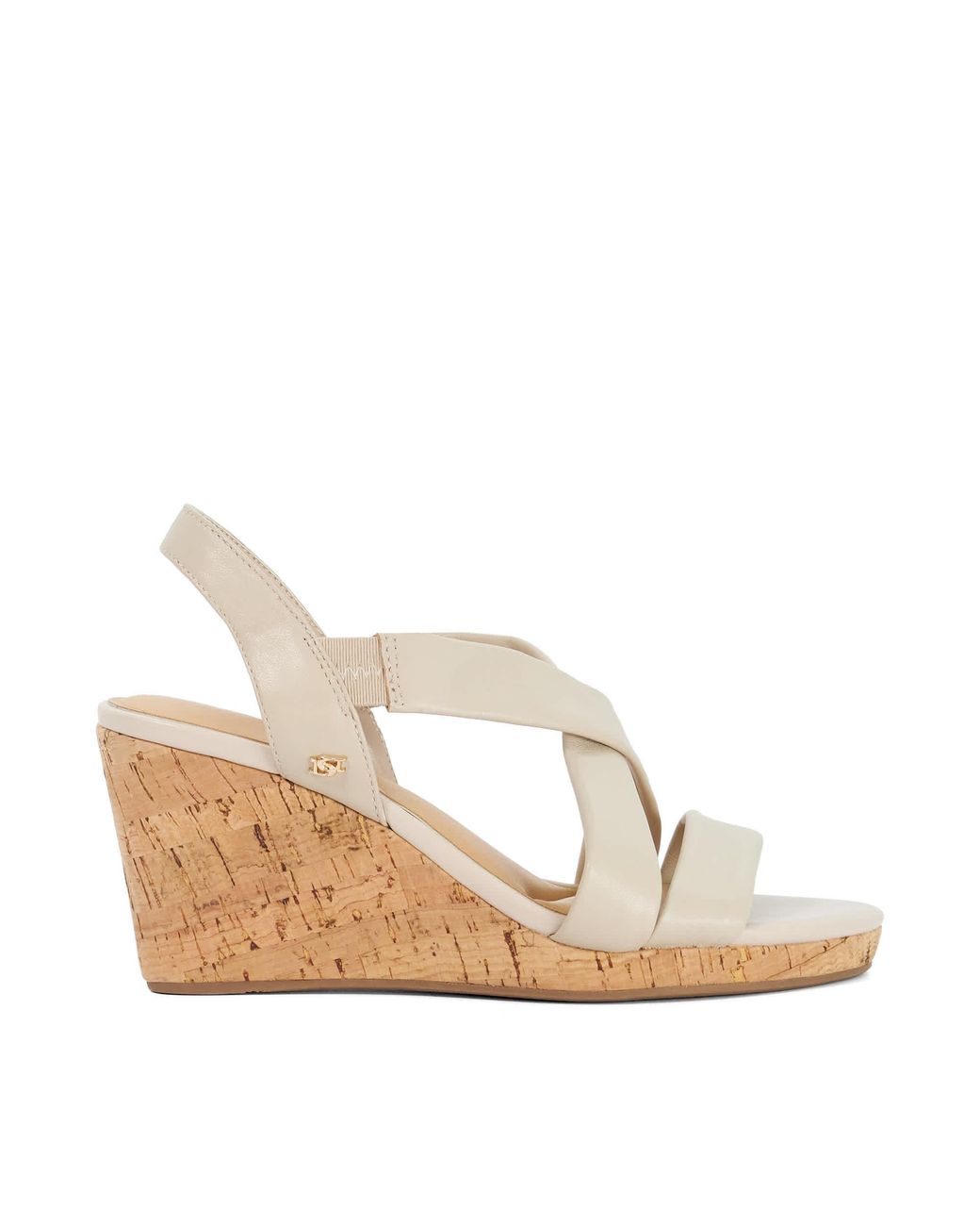 Dune Metallic Kamies Leather Cork Wedge Sandals