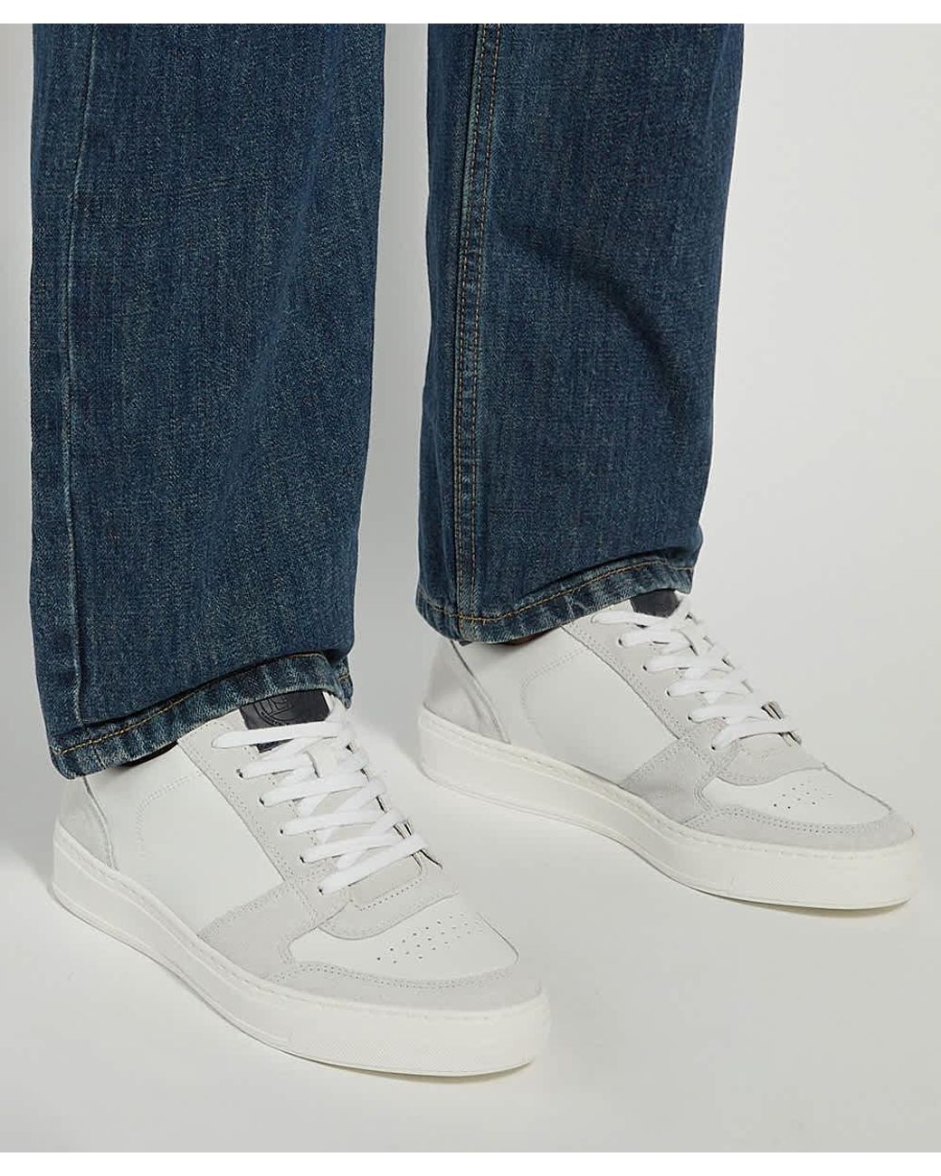 Dune White Tawly Leather Cup Sole Trainers for men
