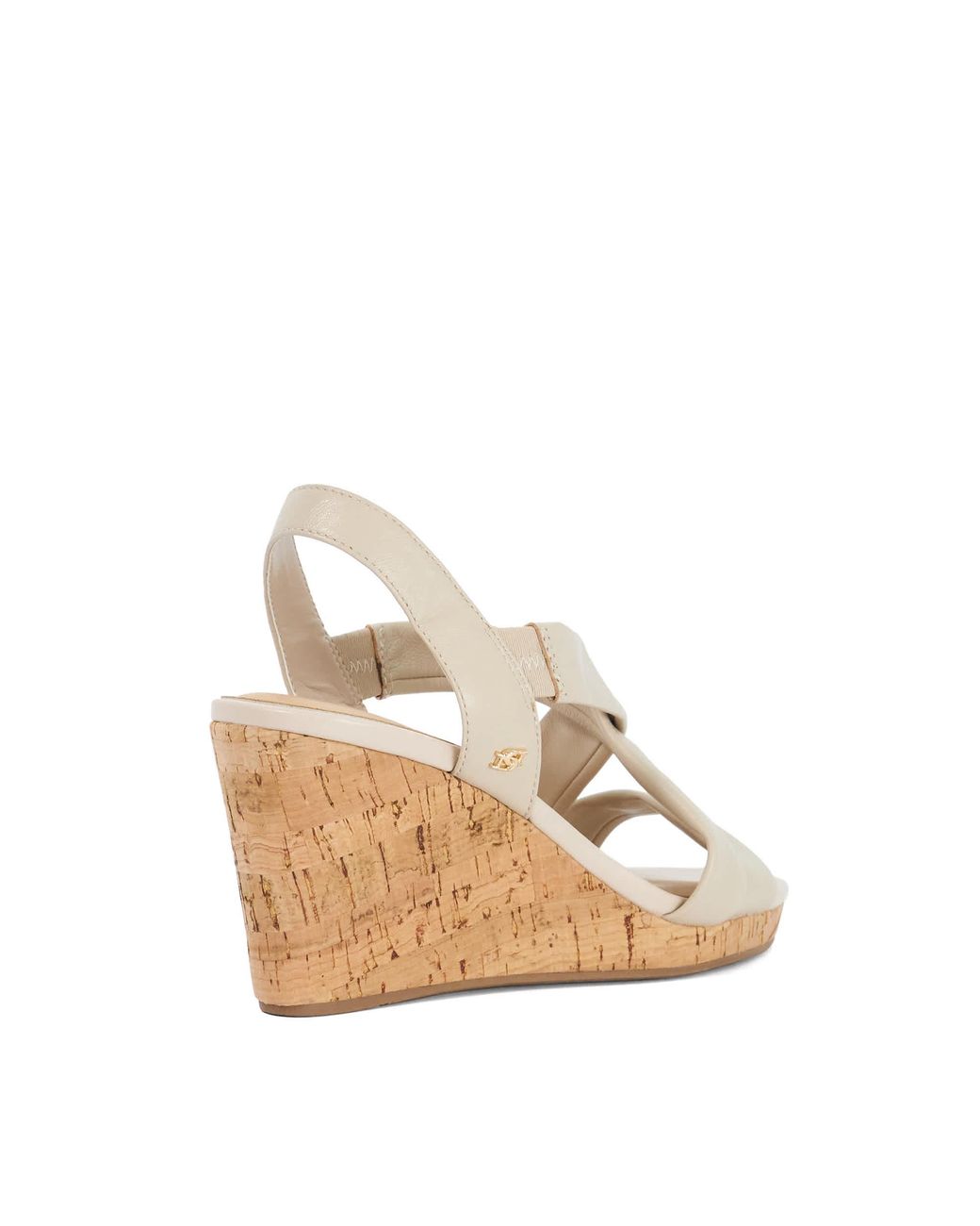 Dune Metallic Kamies Leather Cork Wedge Sandals