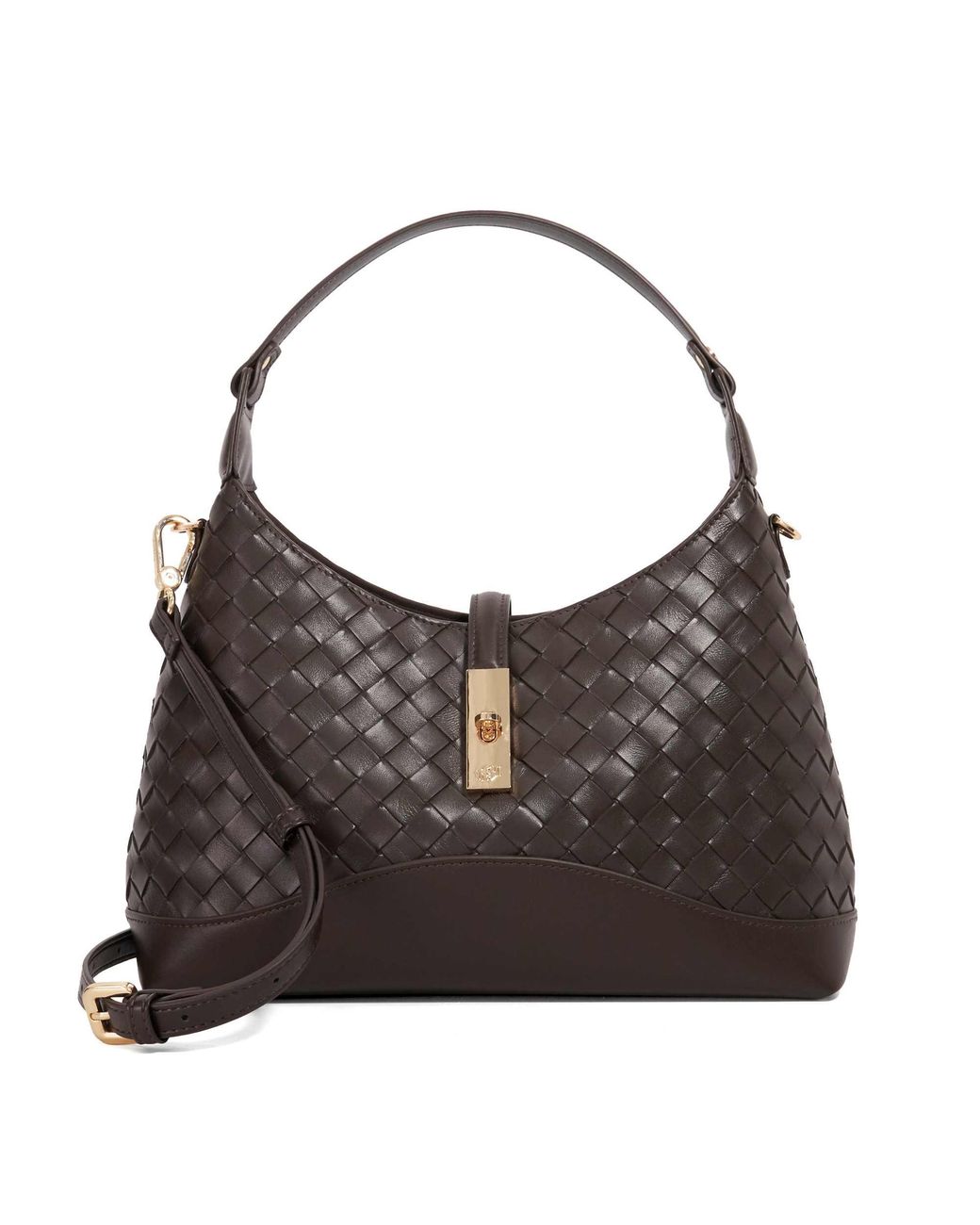 Dune Brown Dorset Woven Turn Lock Shoulder Bag