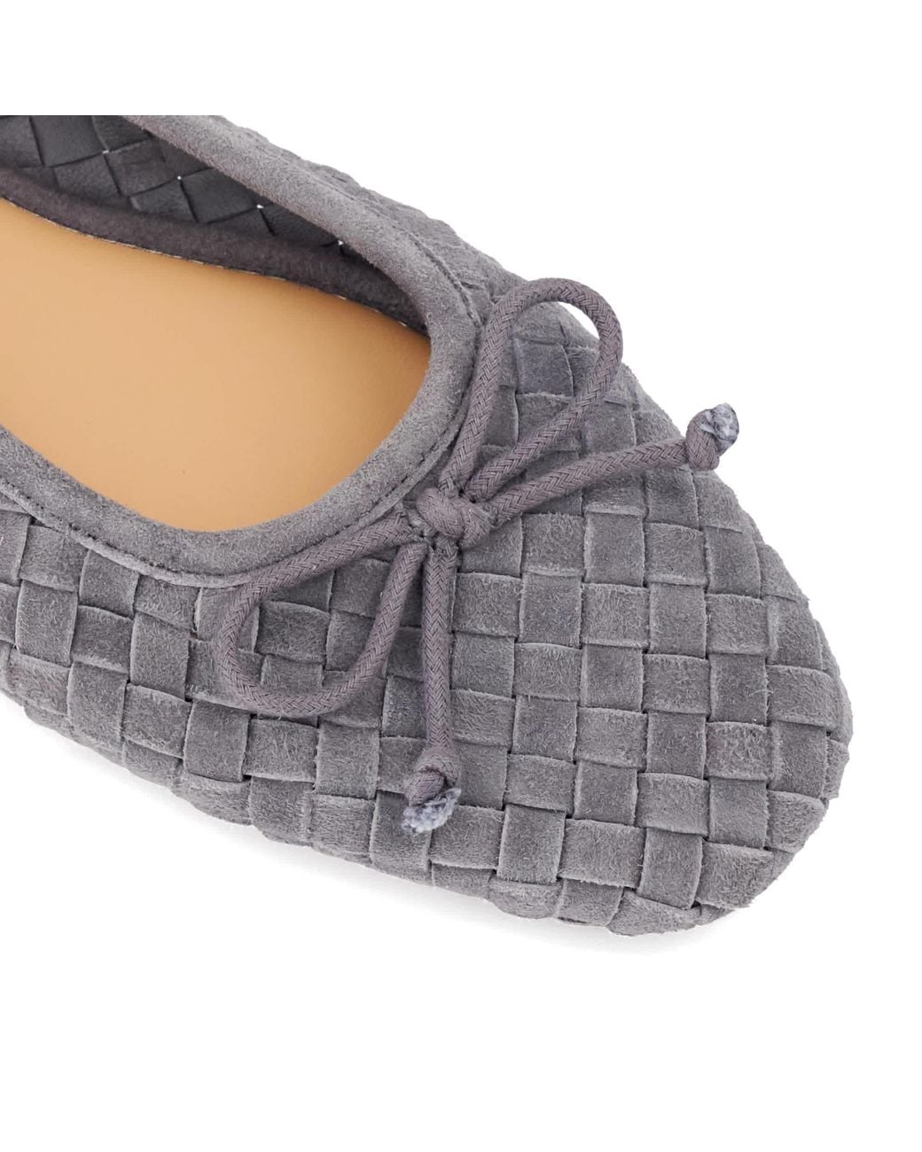 Dune Gray Heat Woven Leather Bow Detail Ballet Pumps