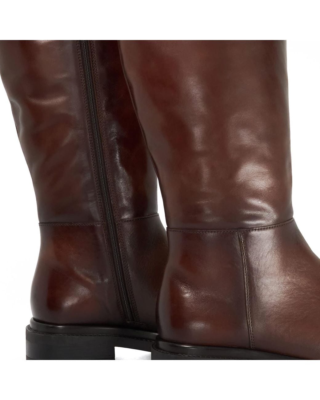 Dune Brown Tilings Chunky Leather Knee-High Boots