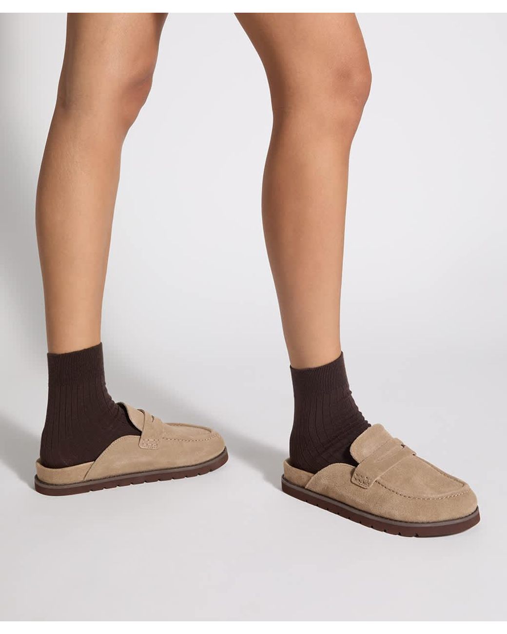 Dune Brown Goldens Suede Backless Mule Loafers