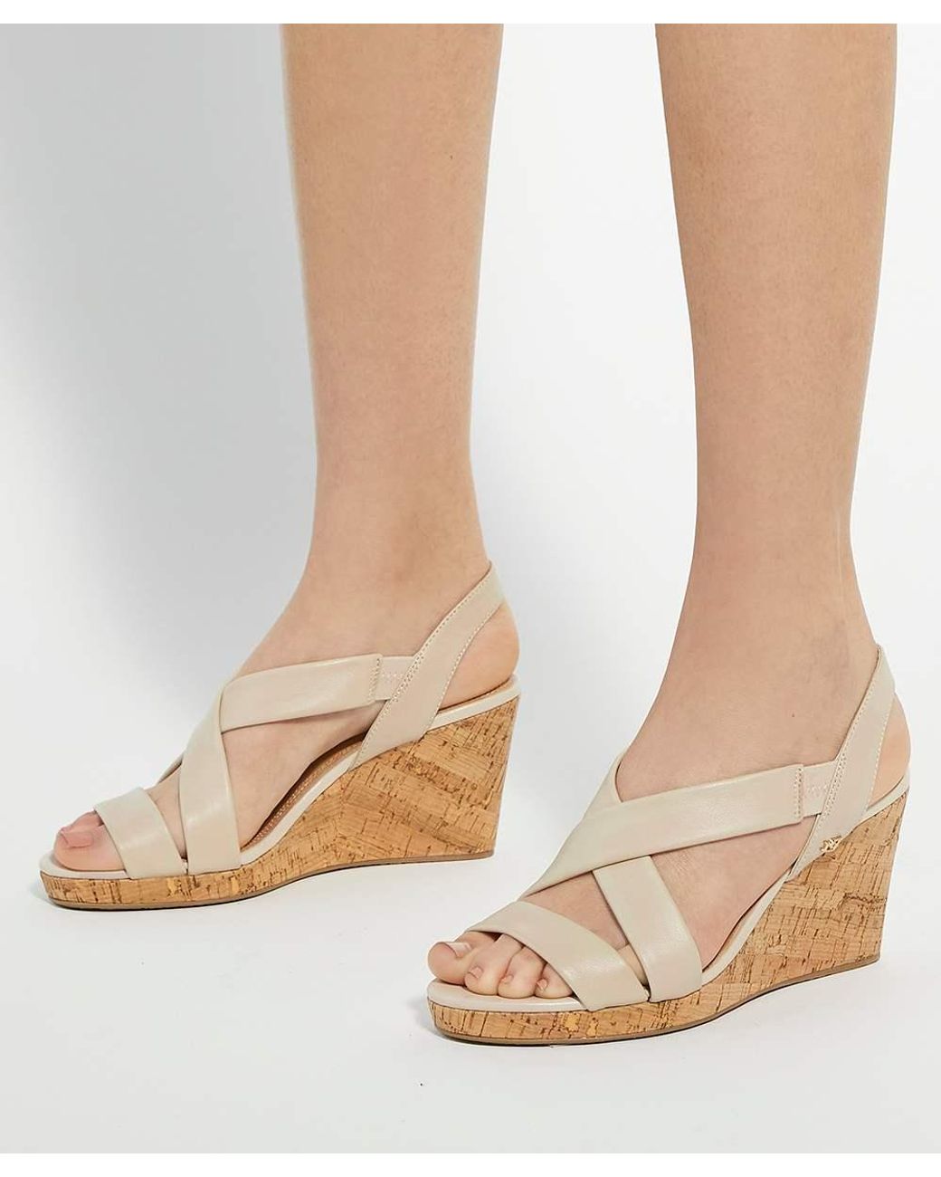 Dune Metallic Kamies Leather Cork Wedge Sandals