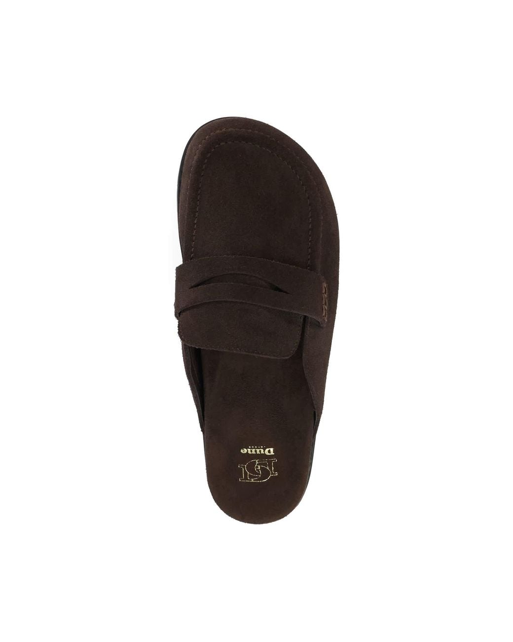 Dune Brown Goldens Suede Backless Mule Loafers