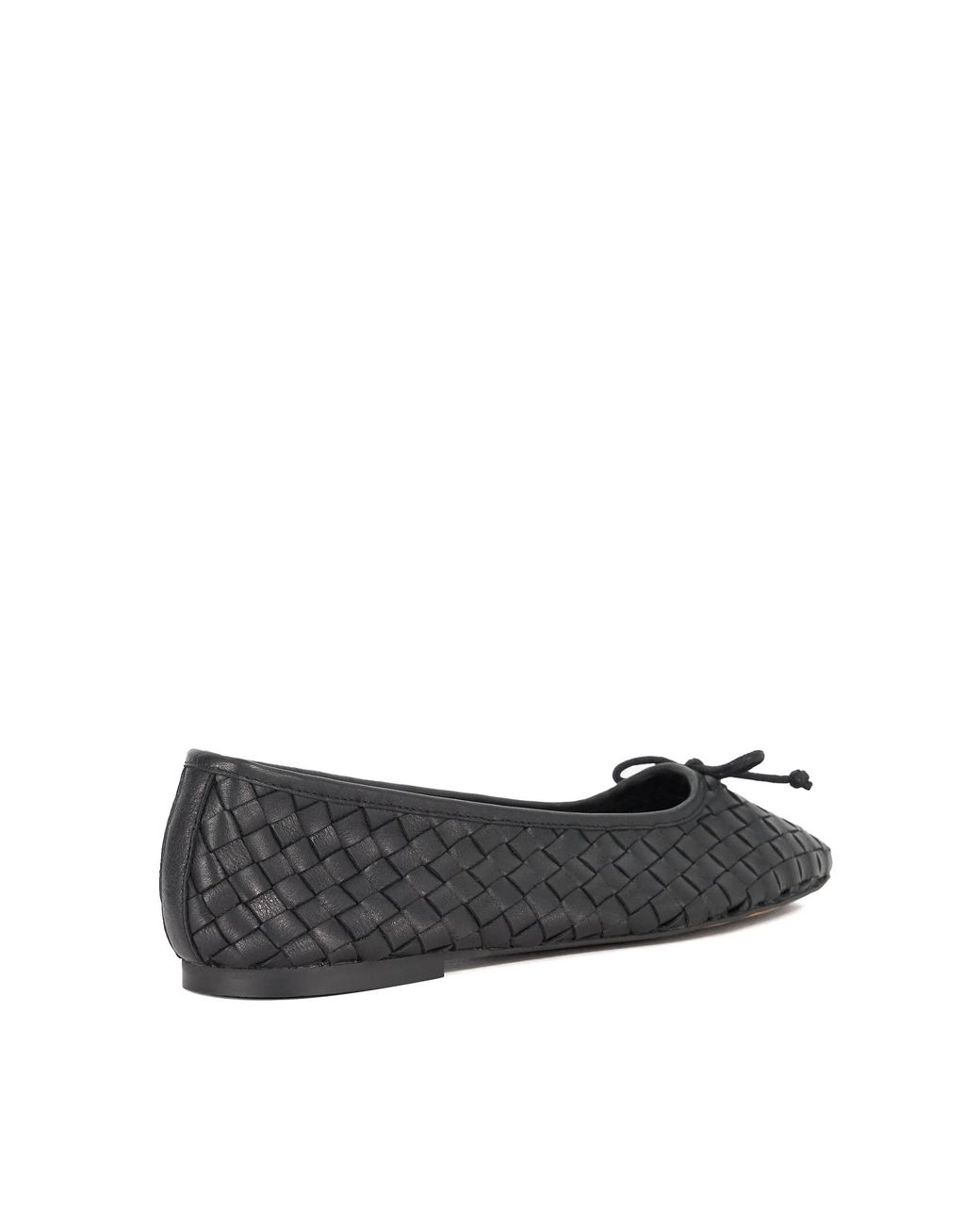 Dune Black Heat Woven Leather Bow Detail Ballet Pumps