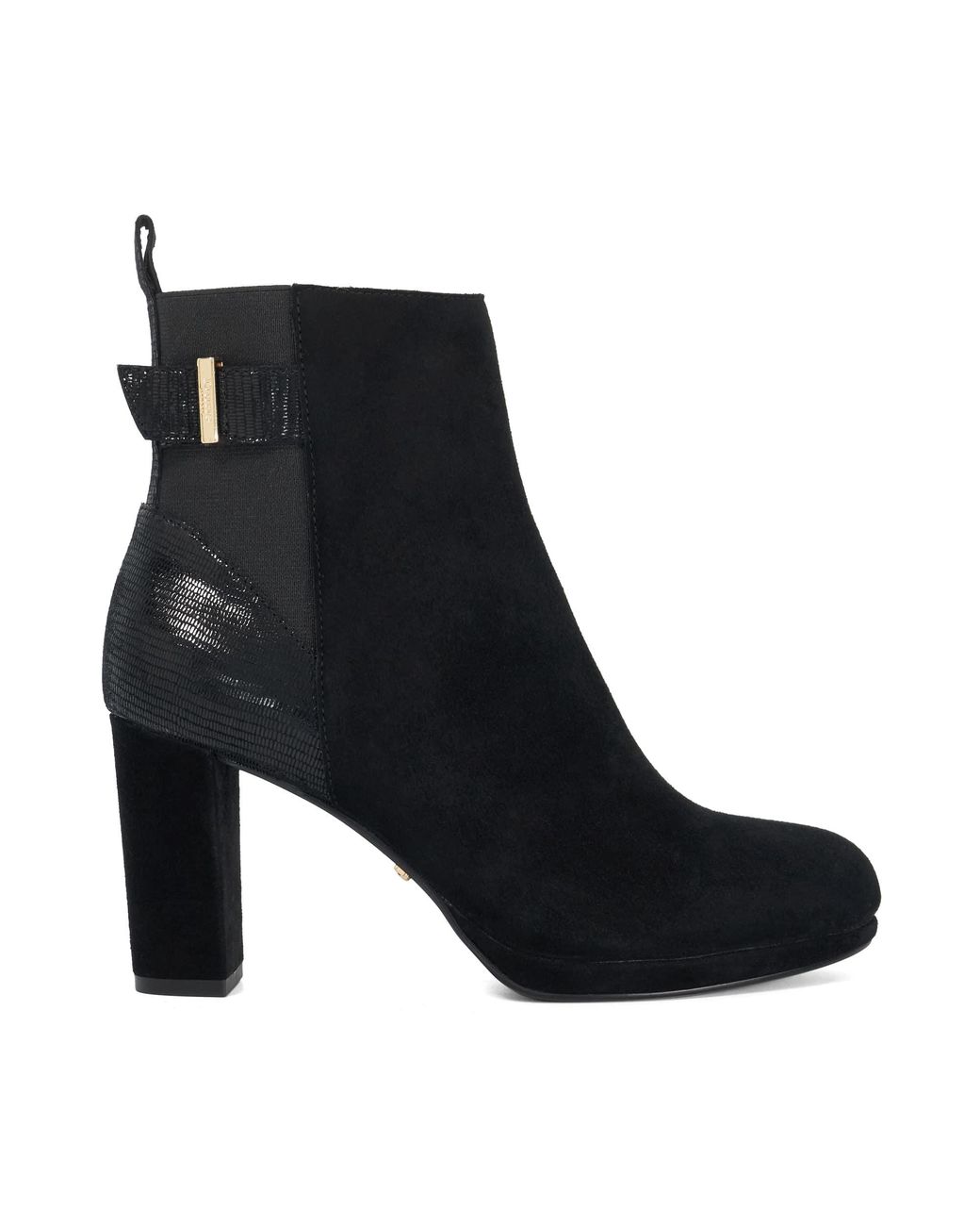Dune Black Olens Leather Buckle Detail Heeled Ankle Boots