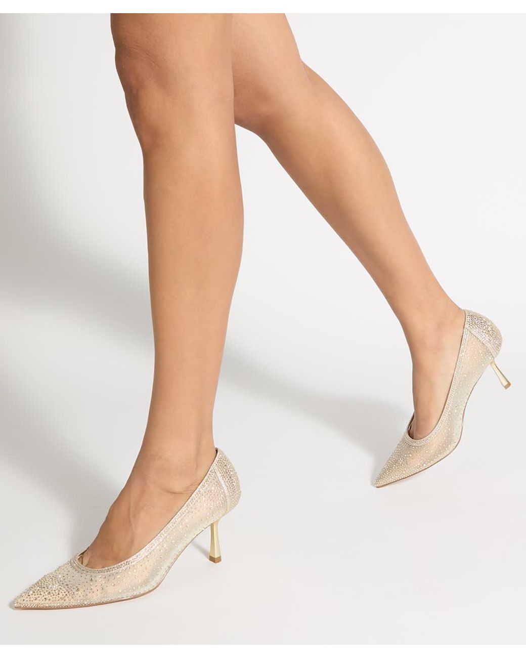 Dune White Brivelle Mesh Embellished Court Shoes