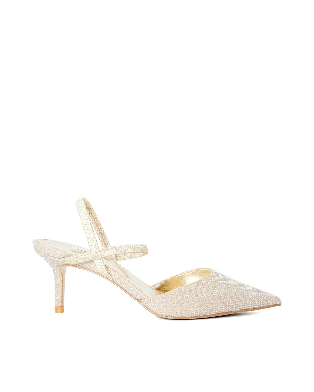 Dune White Wf Classical Wide Fit Pointed Courts With Elasticated Stra