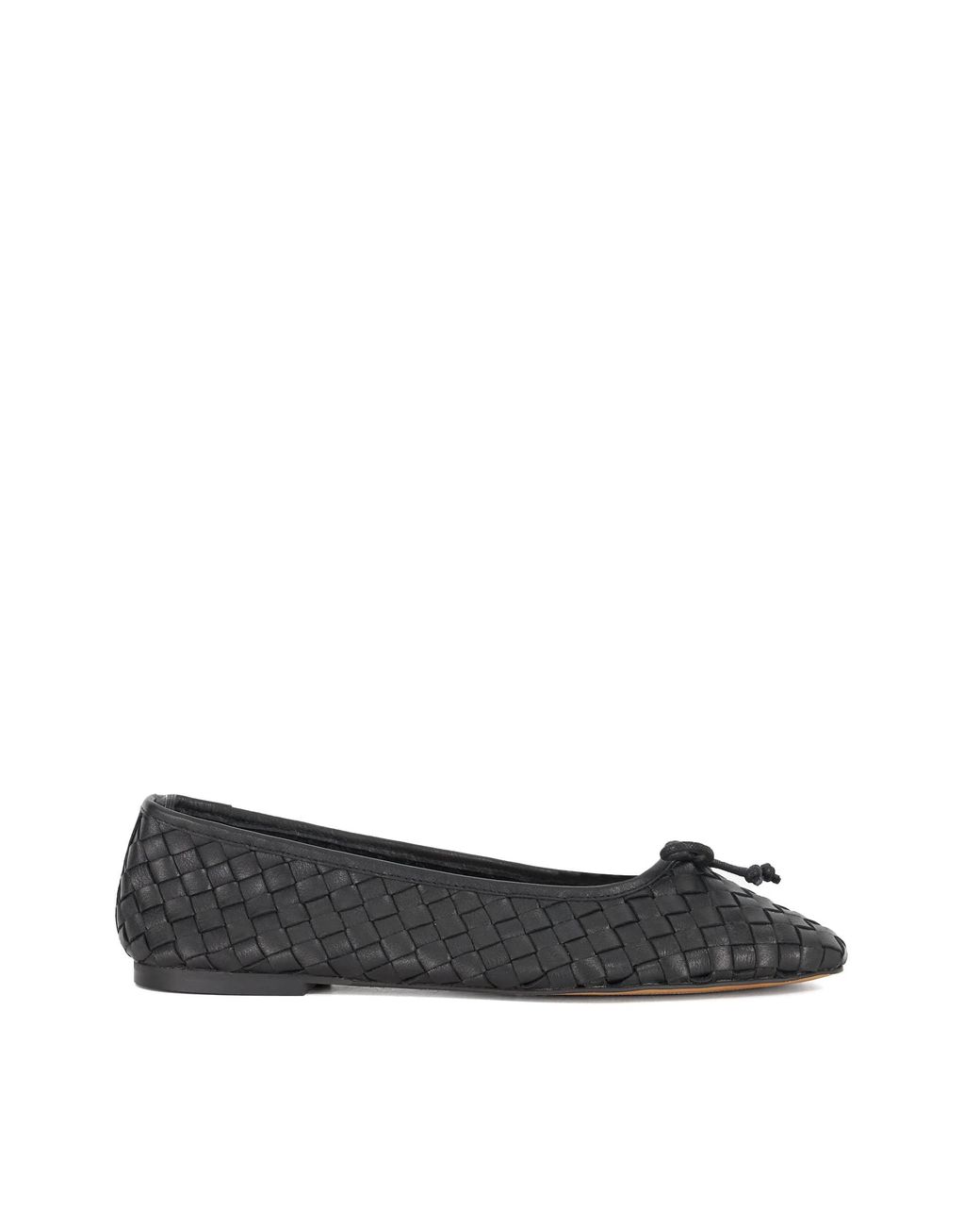 Dune Black Heat Woven Leather Bow Detail Ballet Pumps