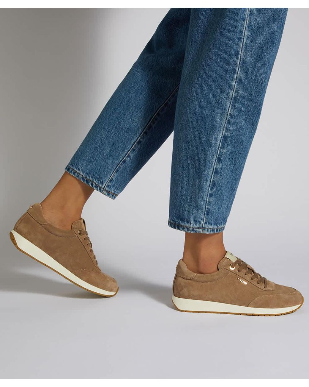 Dune Natural Ettah Suede Lace-Up Runner Trainers